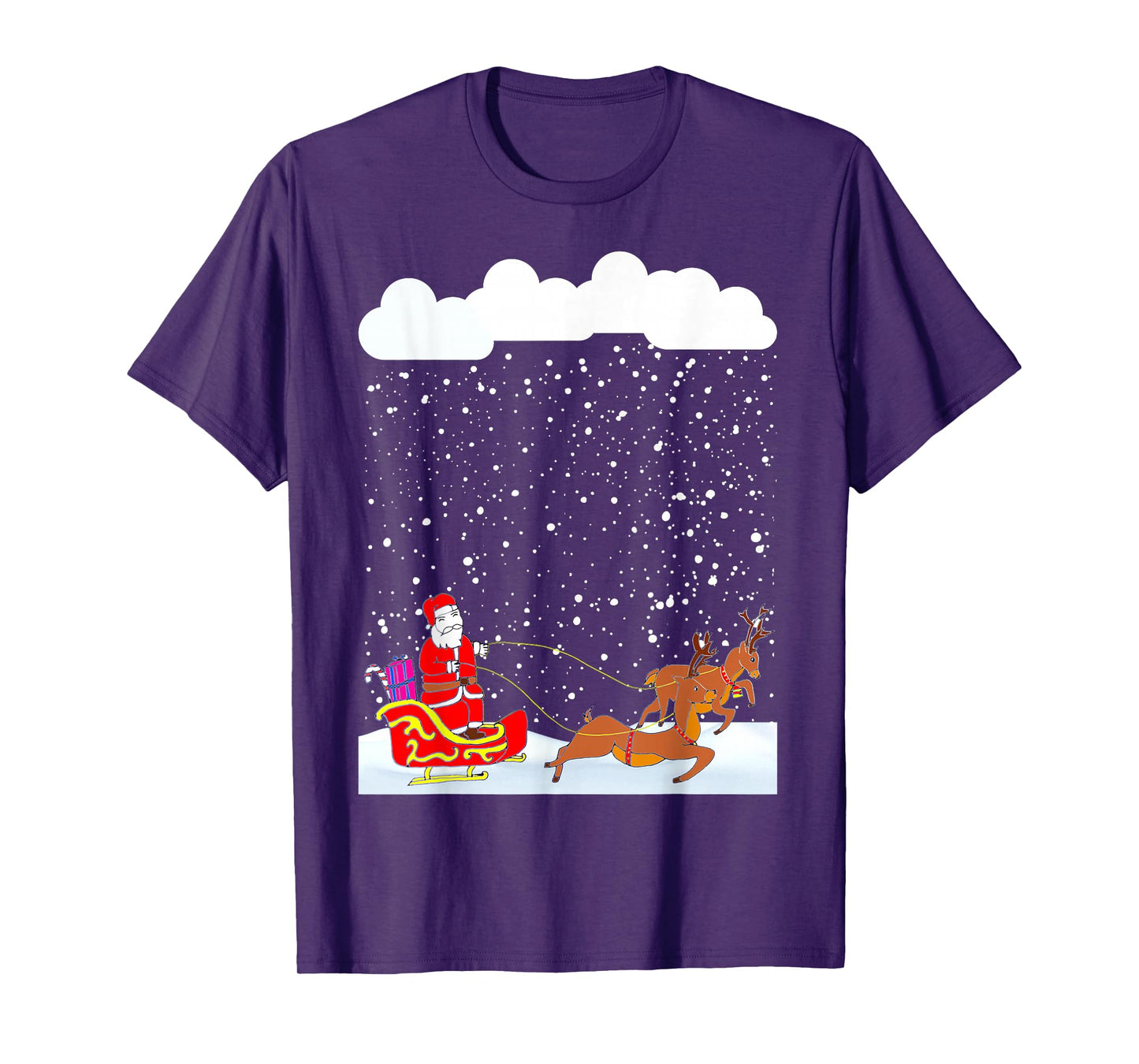 Snowy Santa Claus with Reindeer Snowflakes Christmas Winter T-Shirt