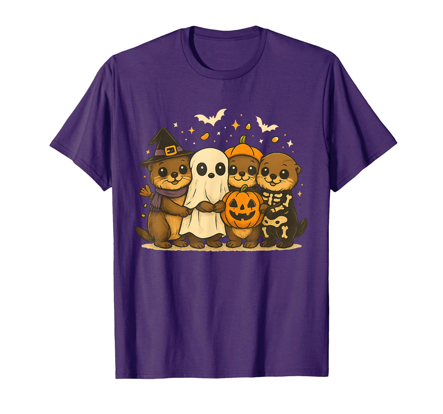 Witch Ghost Pumpkin Skeleton Otters Halloween Sea Animal T-Shirt