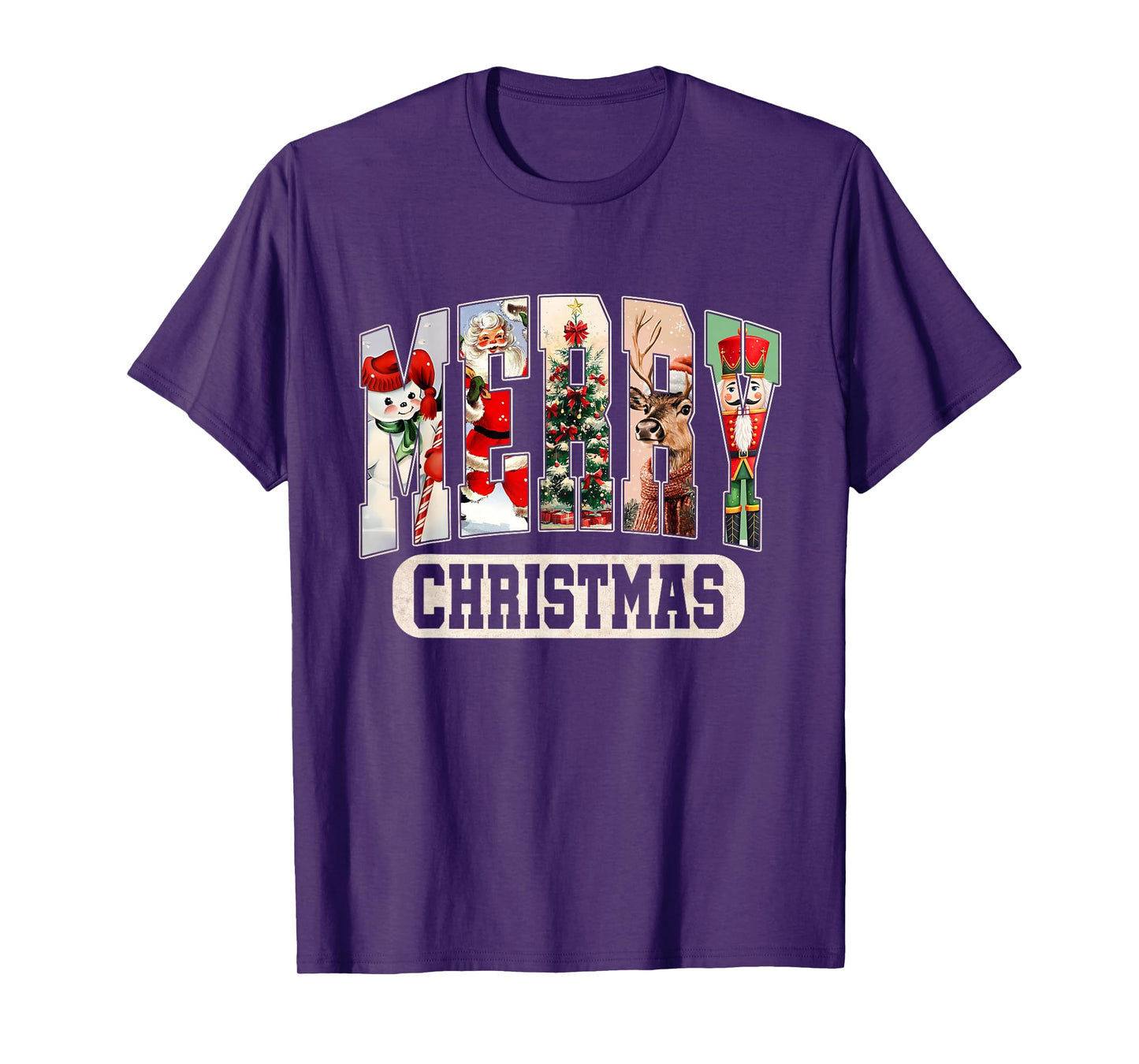 Retro Christmas Vintage Santa Reindeer Tree Snowman T-Shirt