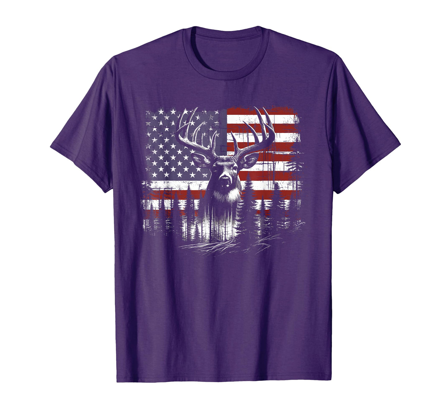 Deer Hunting American Flag Whitetail Buck Antlers T-Shirt
