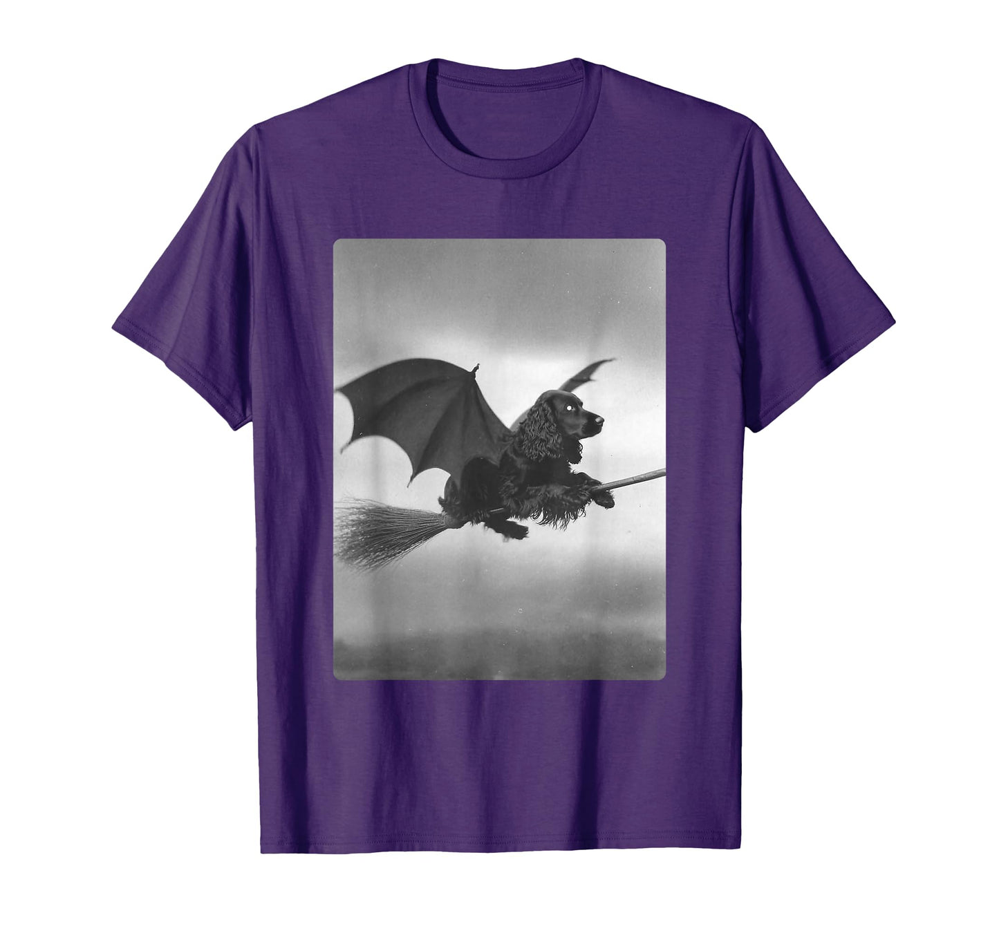 Cocker Spaniel Witch Broom Bat Wings Spooky Halloween Dog T-Shirt