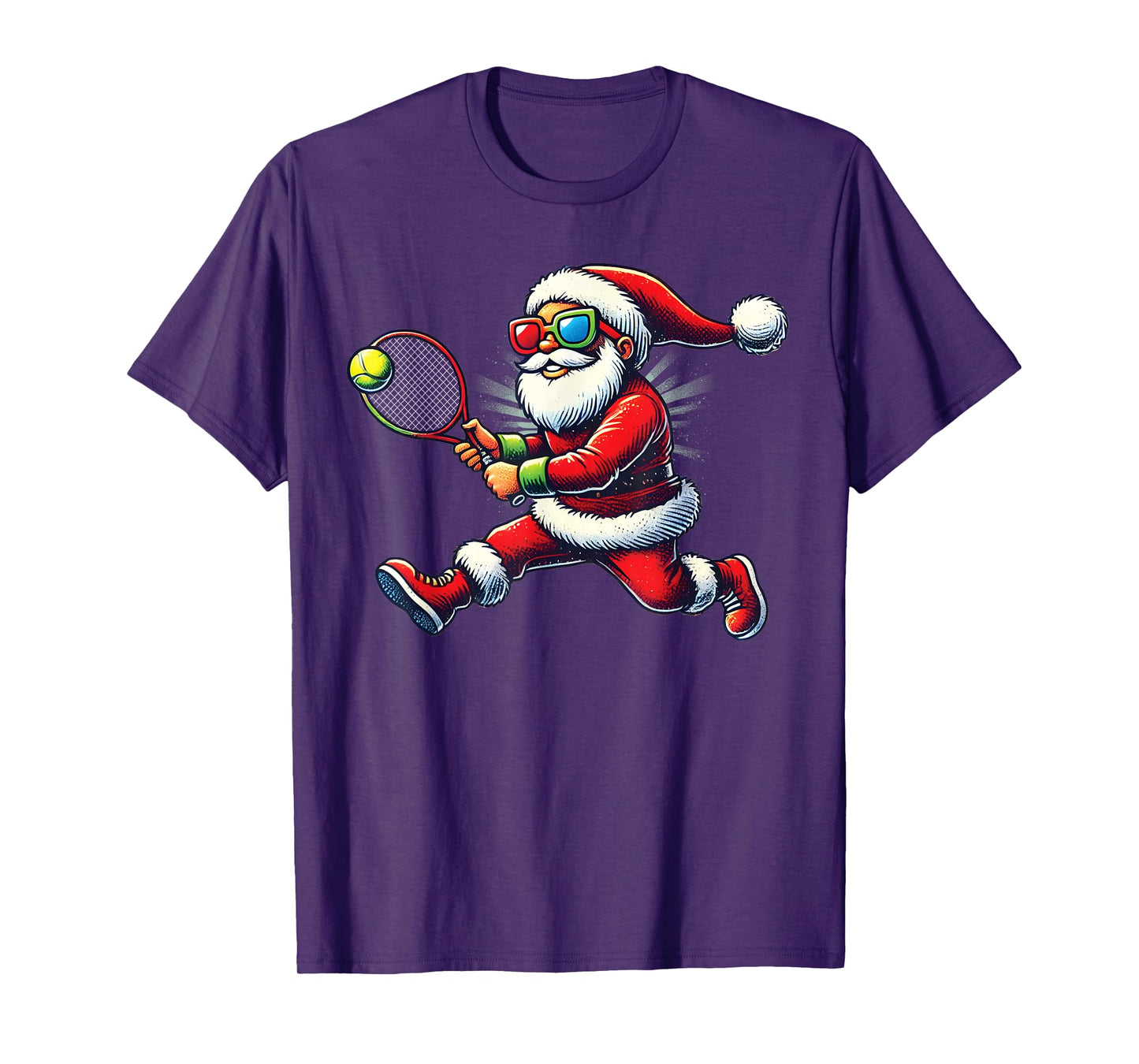 Santa Claus Playing Tennis Game Tennis Racket Christmas T-Shirt