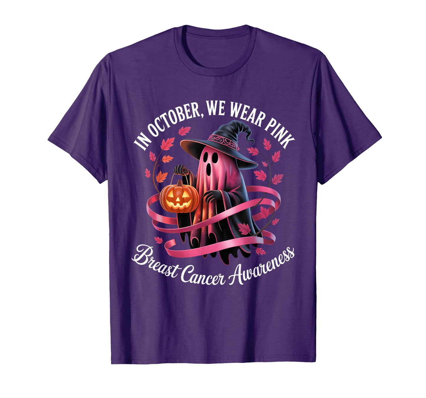 October Pink Ghost Witch Breast Cancer Awareness T-Shirt