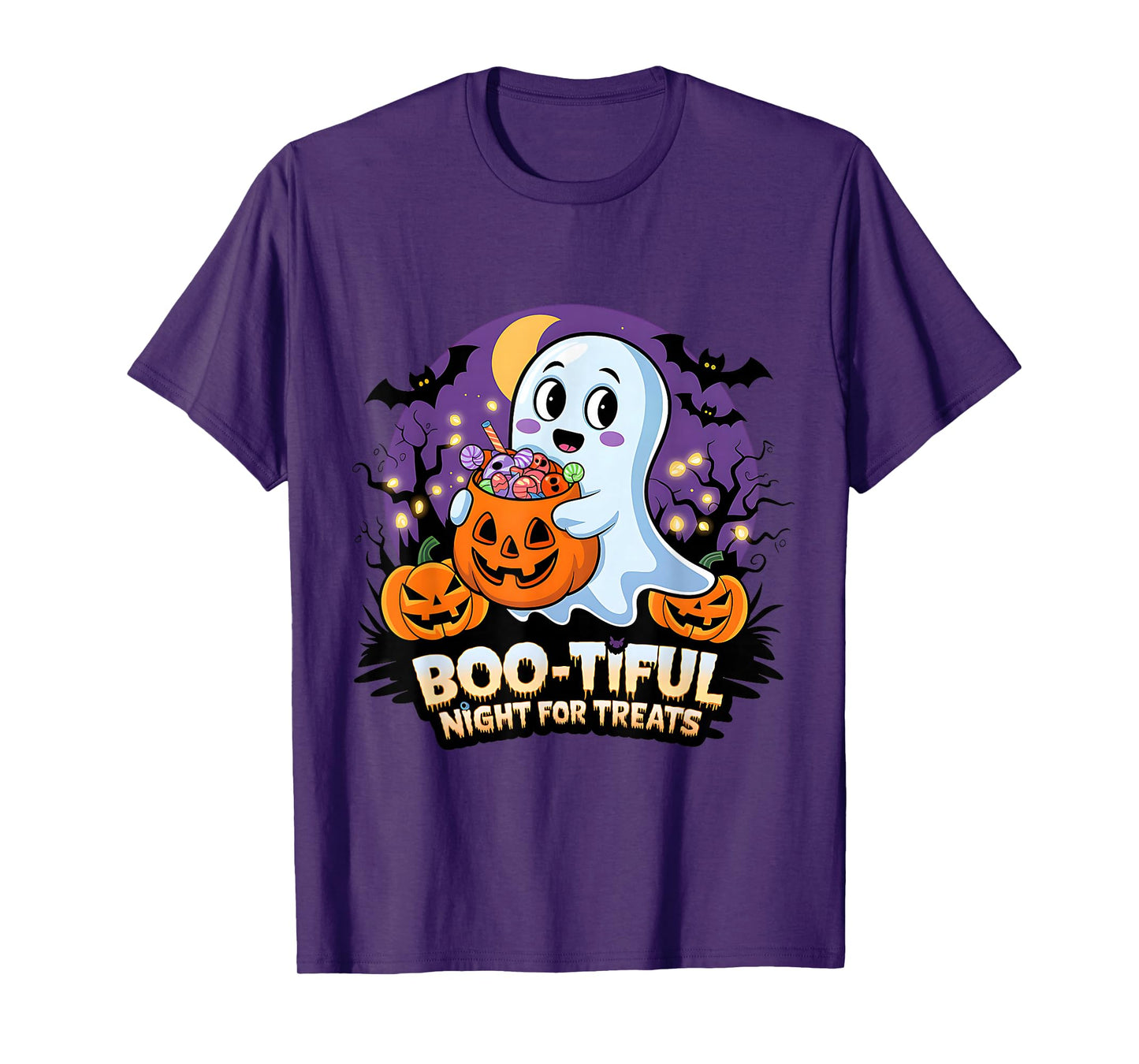 Cute Funny Ghost Halloween Design Boo-Tiful Night for Treats T-Shirt