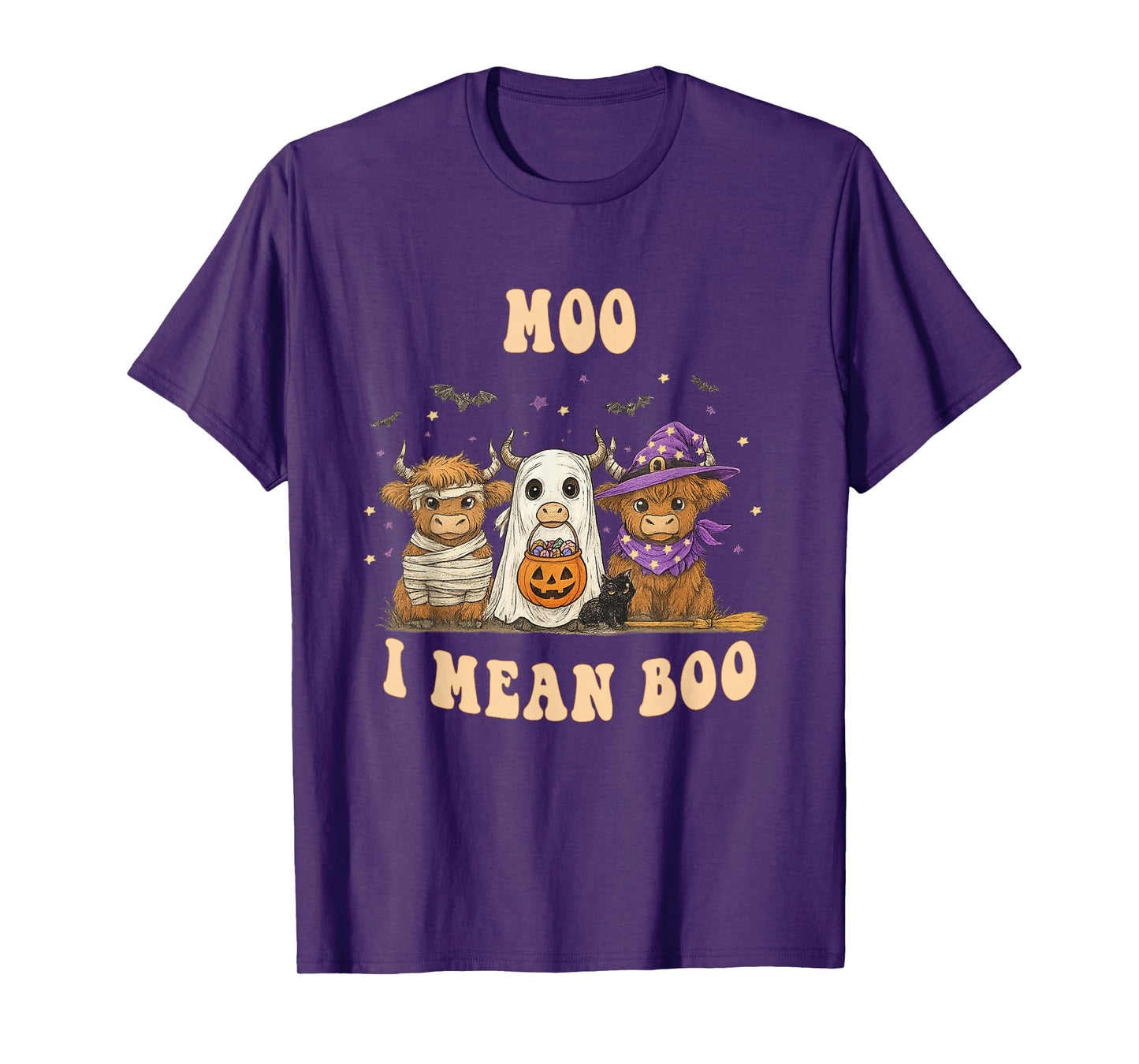 Moo I Mean Boo Ghost Highland Cow Halloween T-Shirt