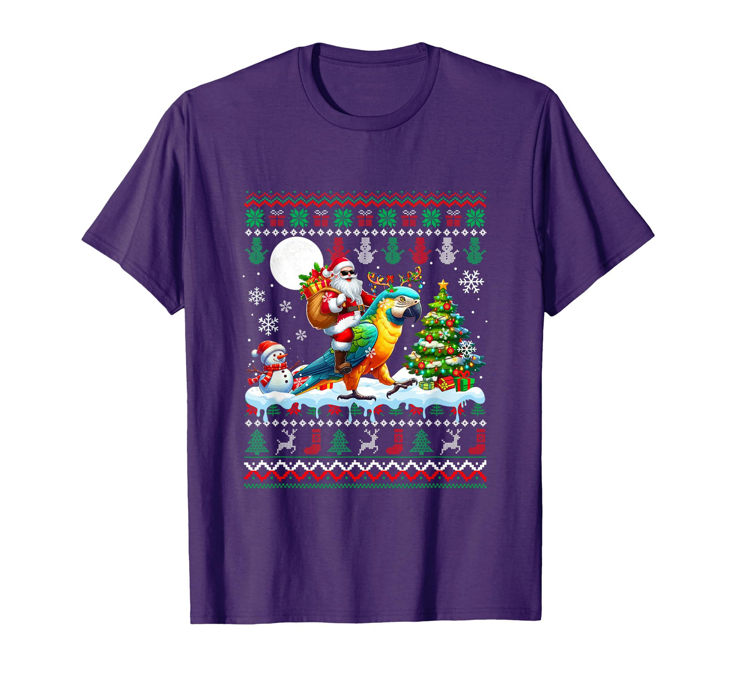 Santa Riding Reindeer Parrot Sweater Xmas Tree Snowman T-Shirt