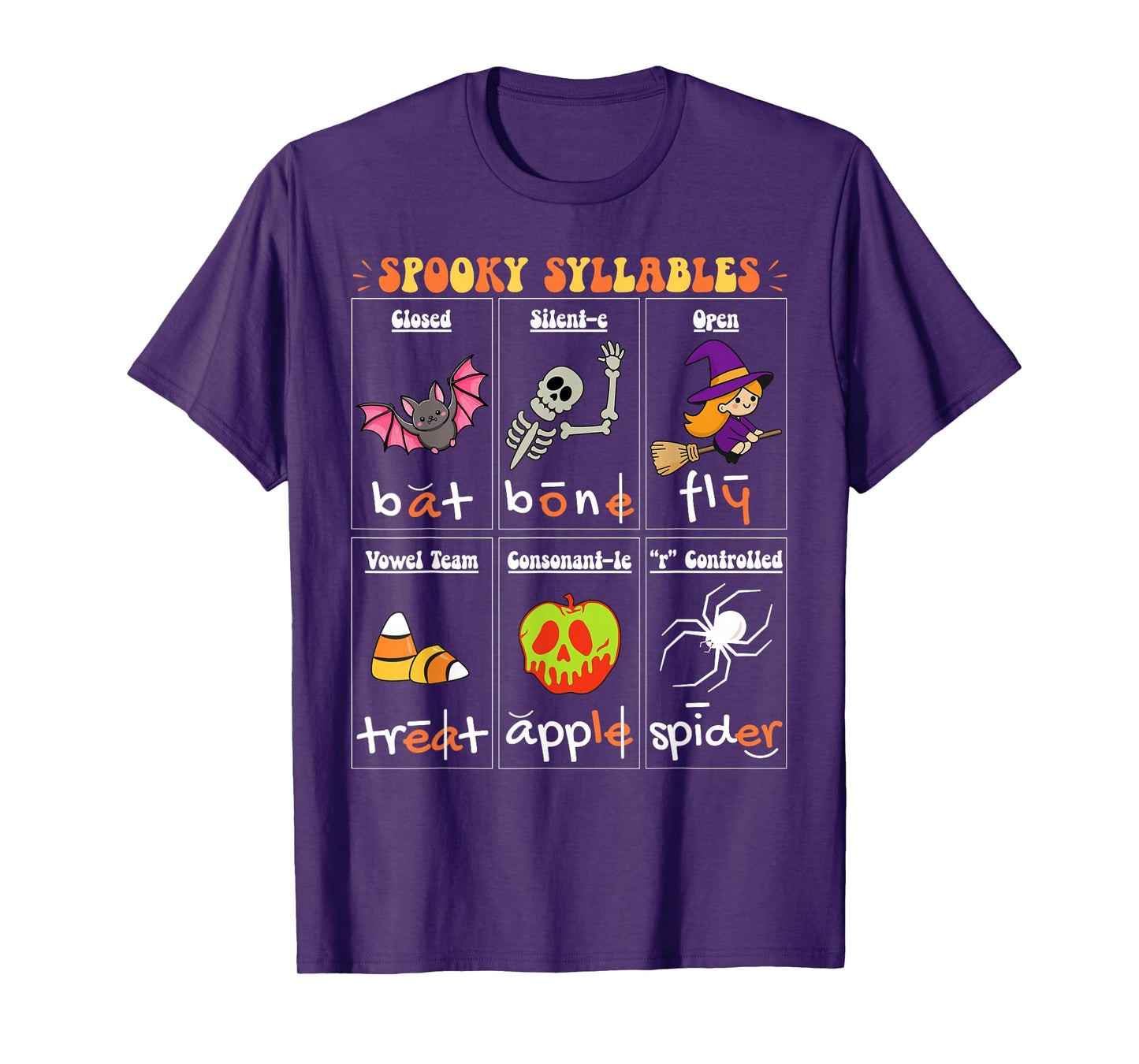 Halloween Reading Spooky Syllables Teacher Vintage T-Shirt