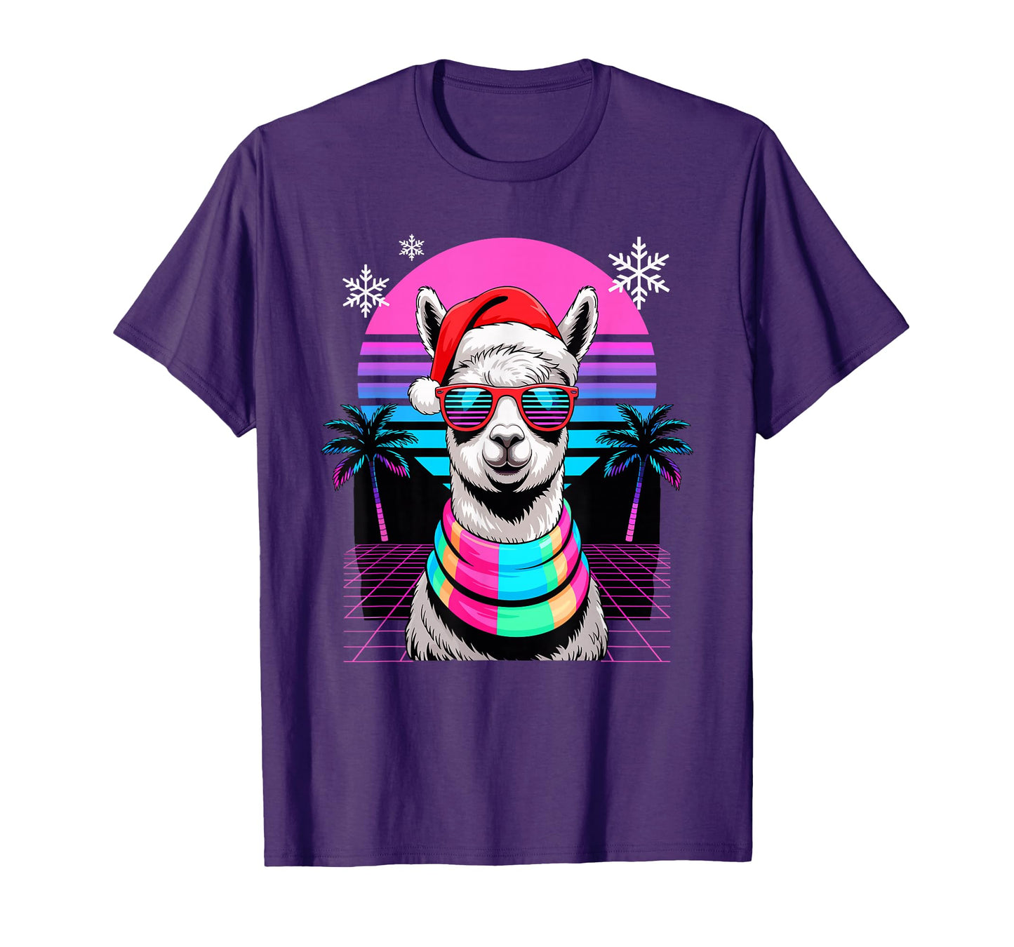 Christmas Synthwave Alpaca Sunglasses Alpacas T-Shirt