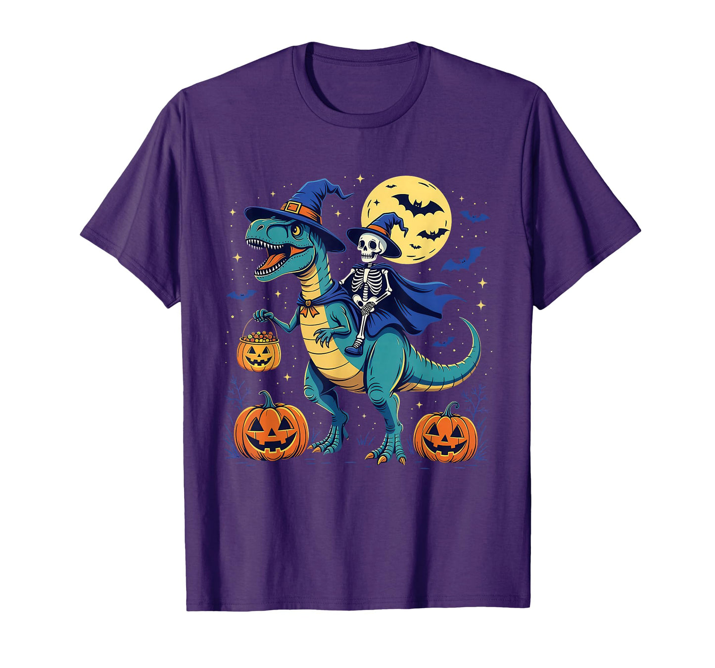 Trick-or-Rex Halloween Dinosaur Witch Skeleton Rider T-Shirt