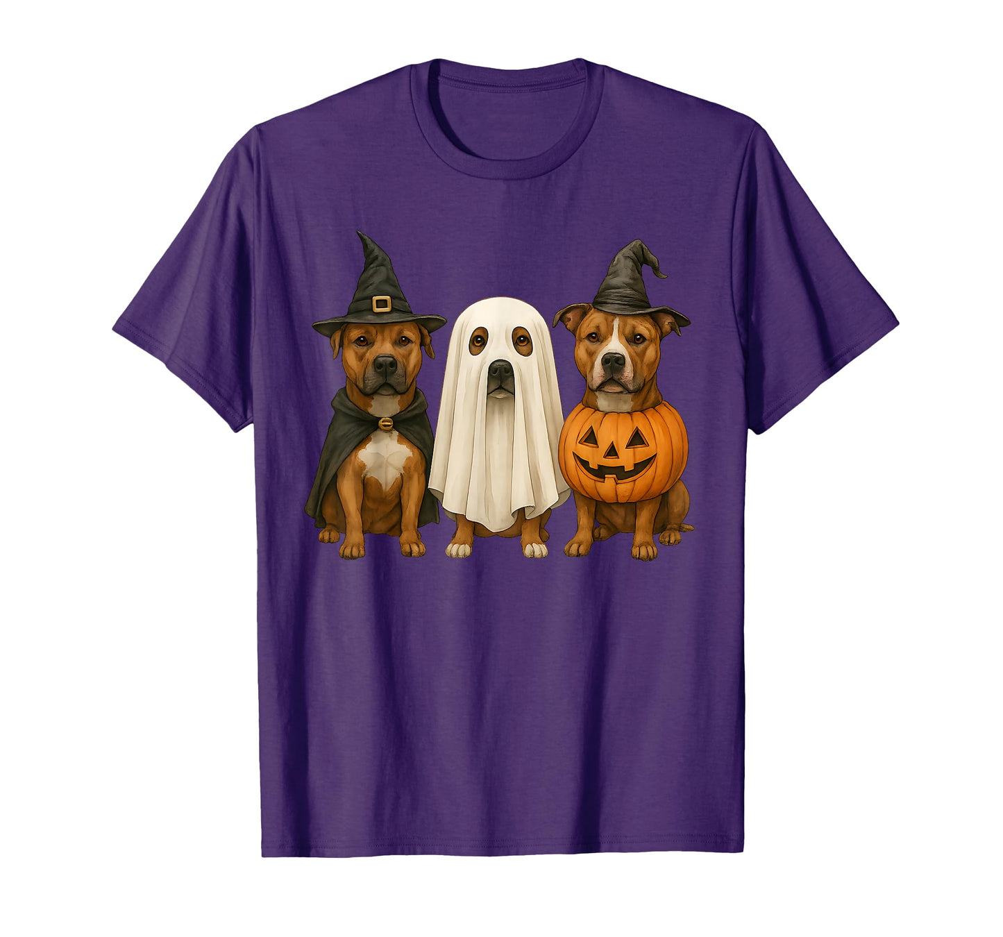 American Staffordshire Terrier Halloween Witch Ghost Pumpkin T-Shirt