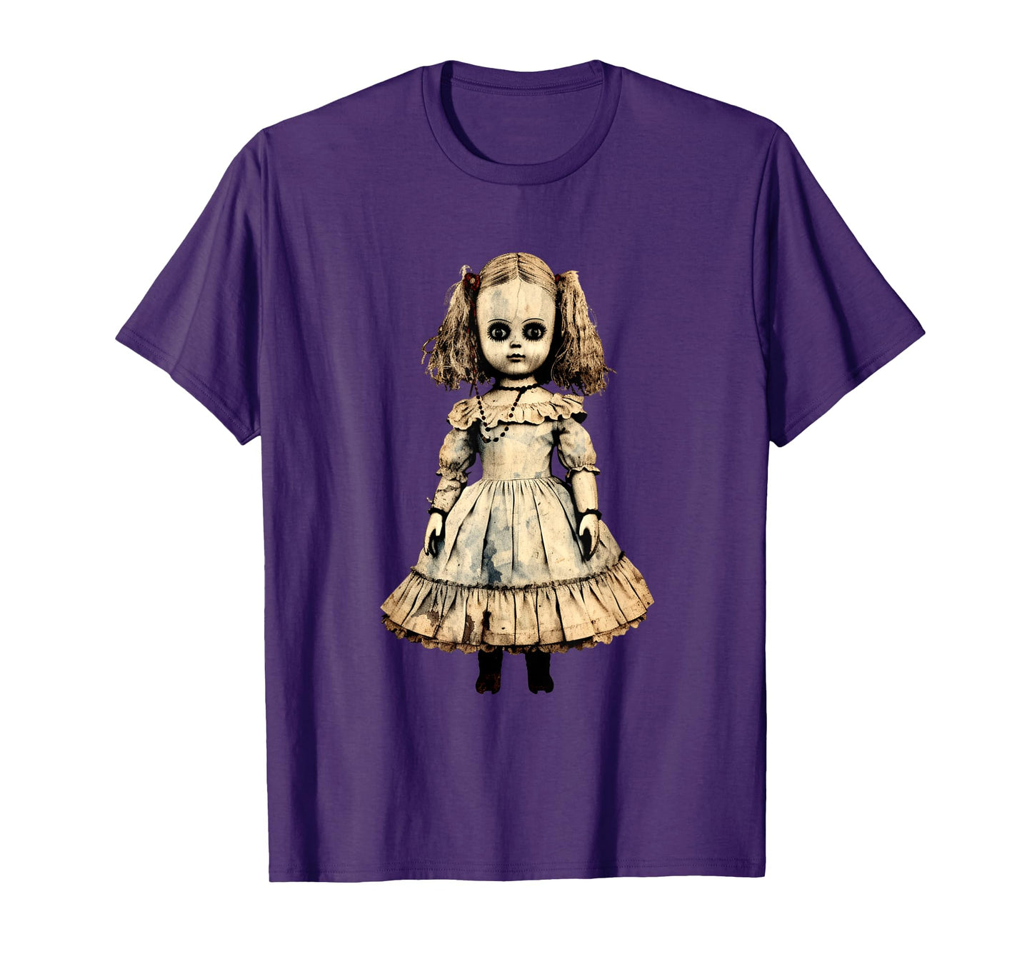 Vintage Creepy Horror Doll Supernatural Goth Haunted Doll T-Shirt, Small, Black