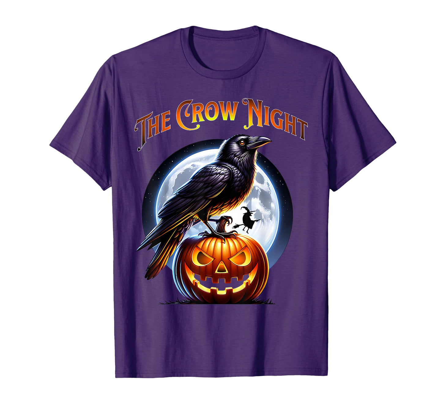 The Crow Night Raven Pumpkin Halloween Witch Moon Scene T-Shirt