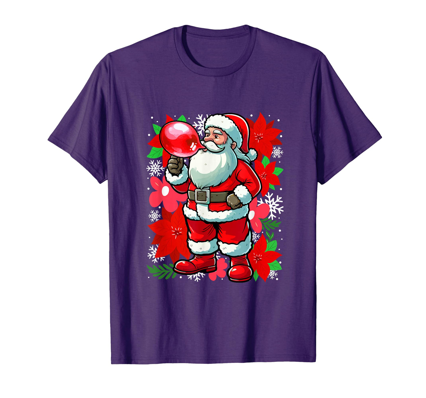 Floral Santa Blowing Bubble Christmas Matching Women Girl T-Shirt