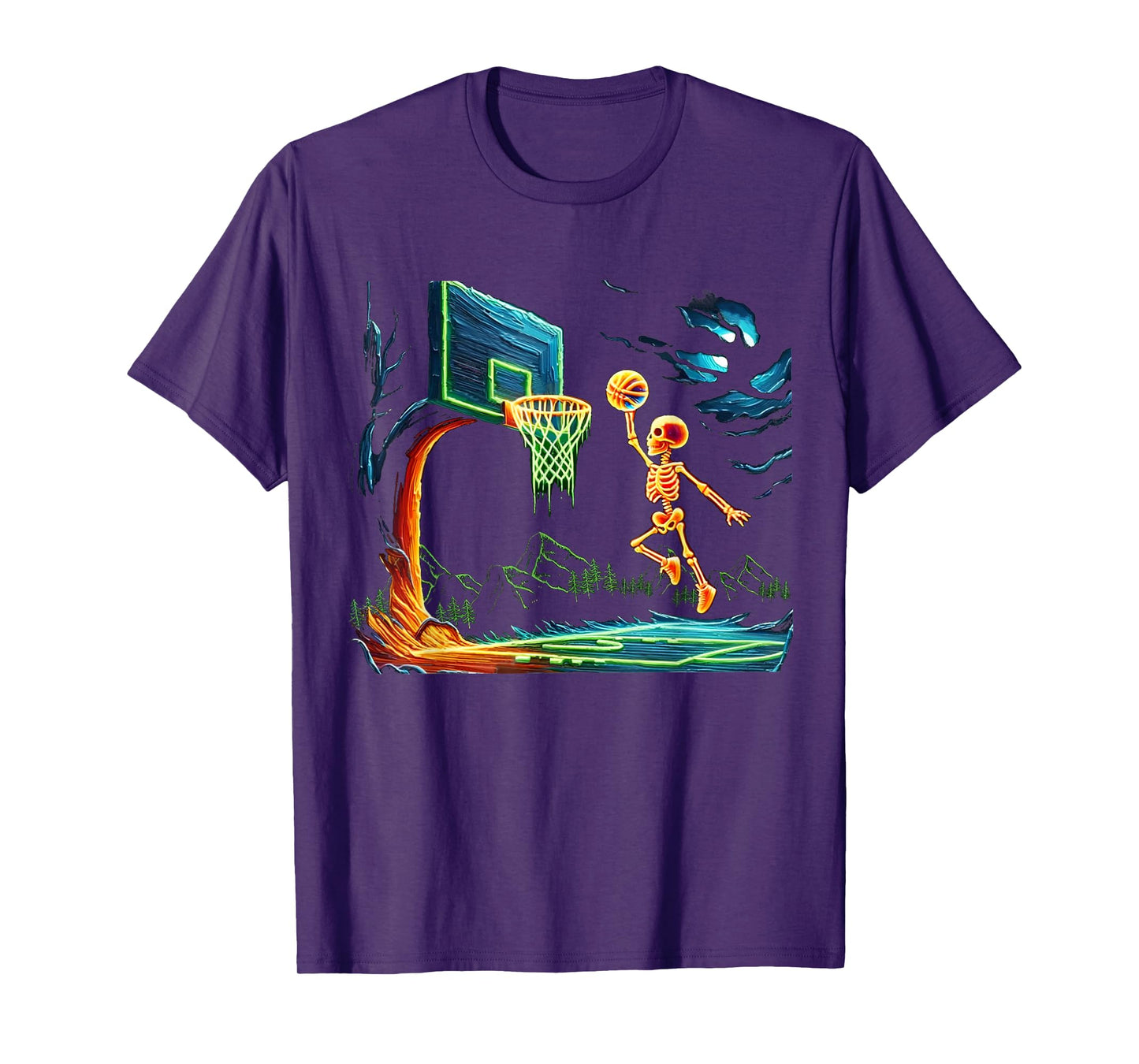 Skeleton Slam Dunk Hoop Basketball Halloween Men Boys Fans T-Shirt