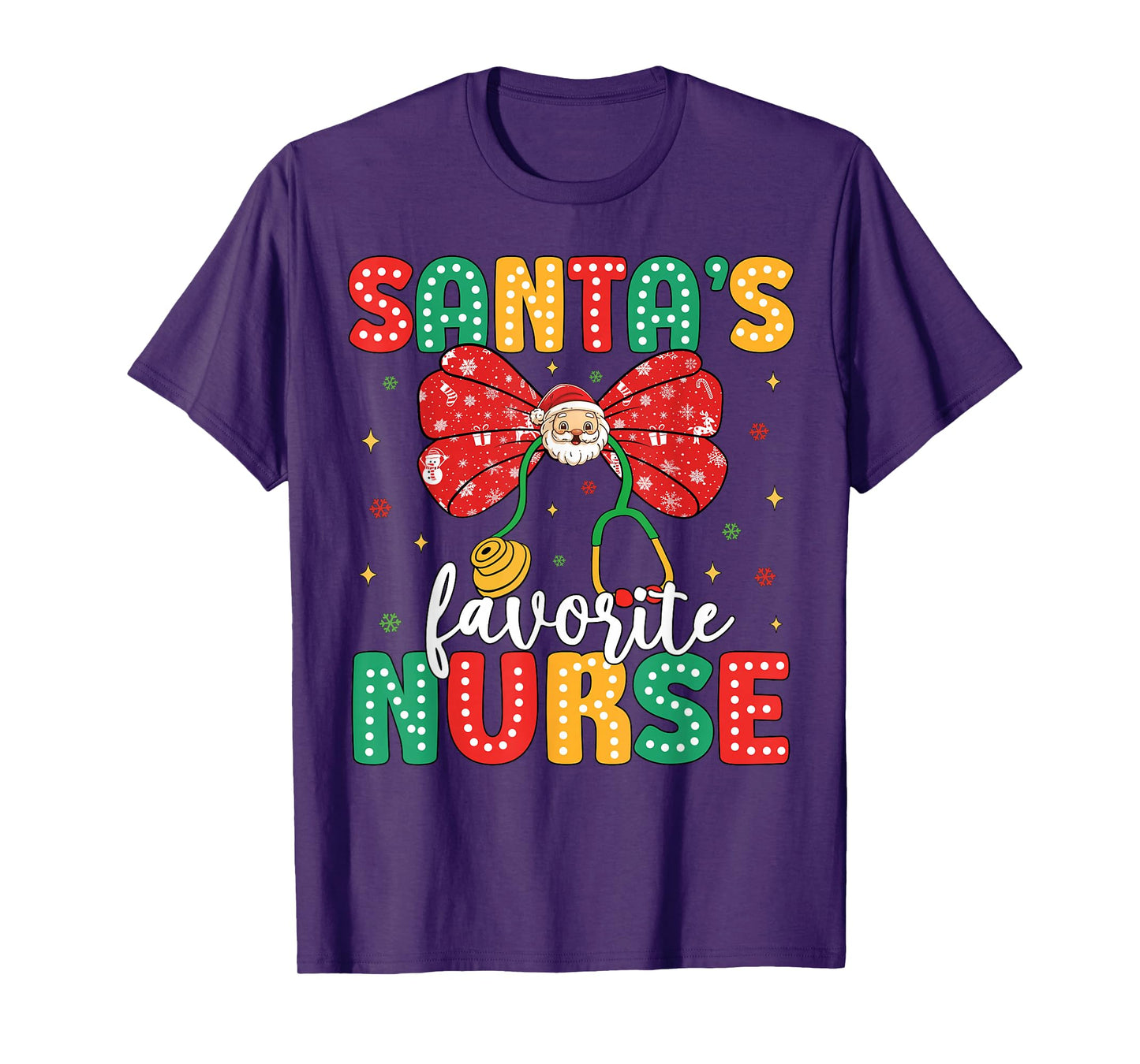 Santa's Favorite Nurse Cute Christmas Coquette Bow Women T-Shirt