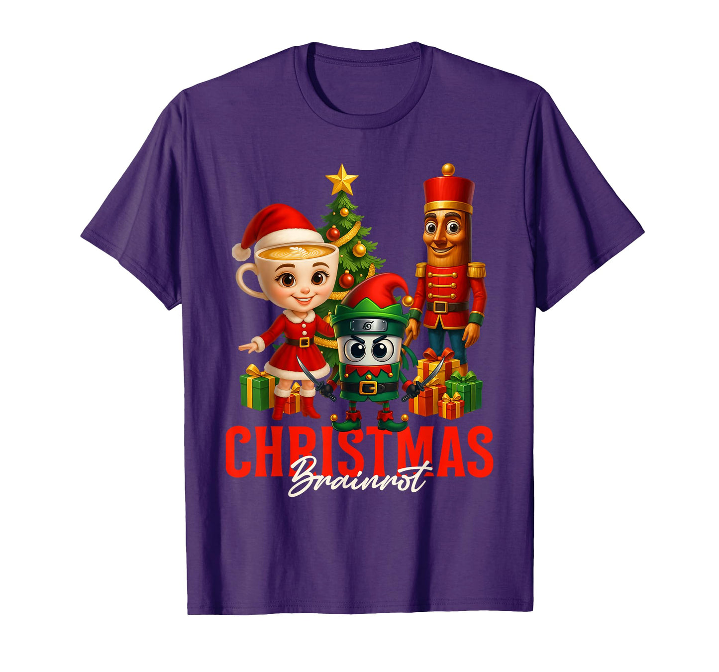 Young Boys Kids Christmas Brainrot Holiday Squad Santa Elf T-Shirt
