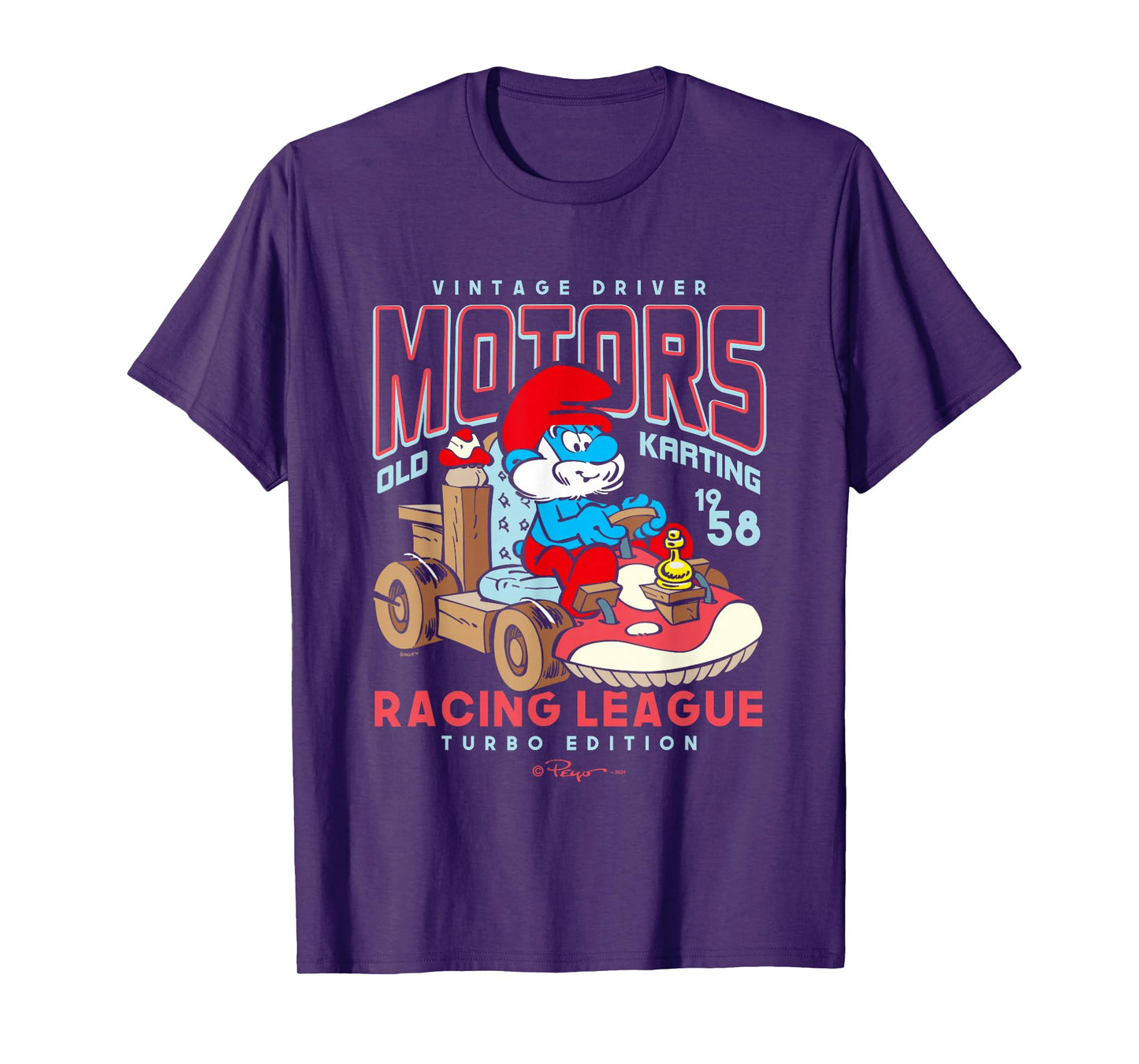 The Smurfs Vintage Driver Motors Old Karting Papa Smurf Logo T-Shirt