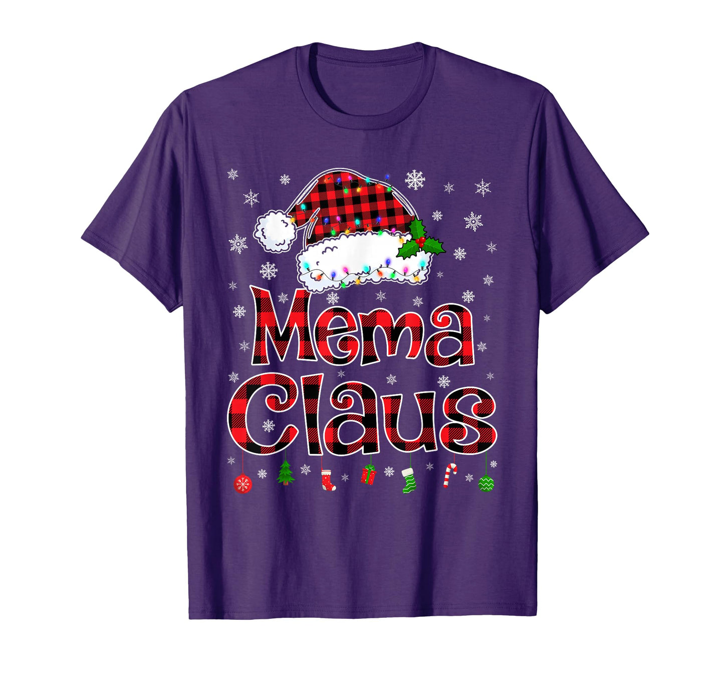 Mema Claus Christmas Lights Xmas Pajama Matching Family T-Shirt