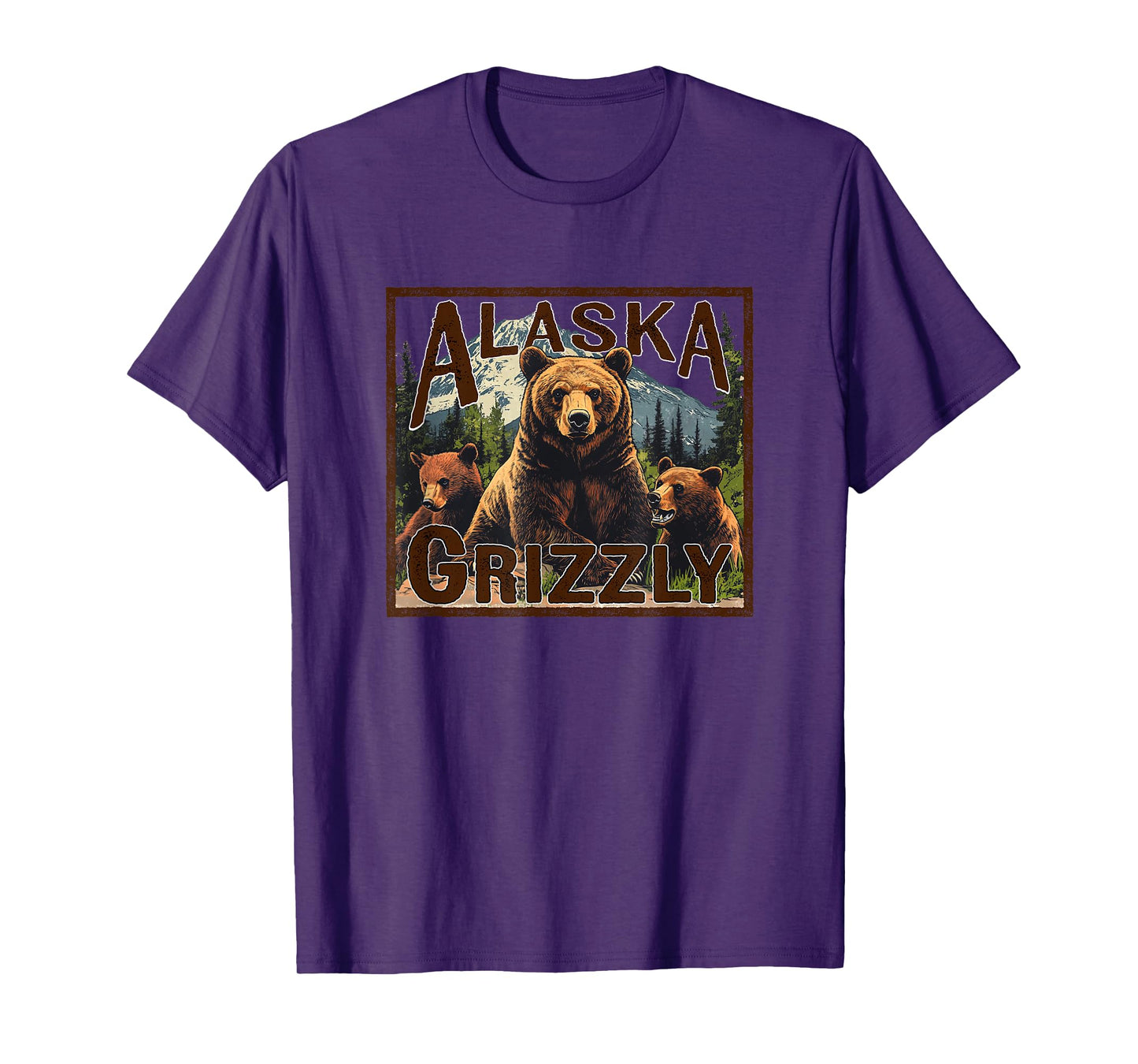 Alaska Grizzly Bear Vintage Mountain Trees Retro Souvenir T-Shirt