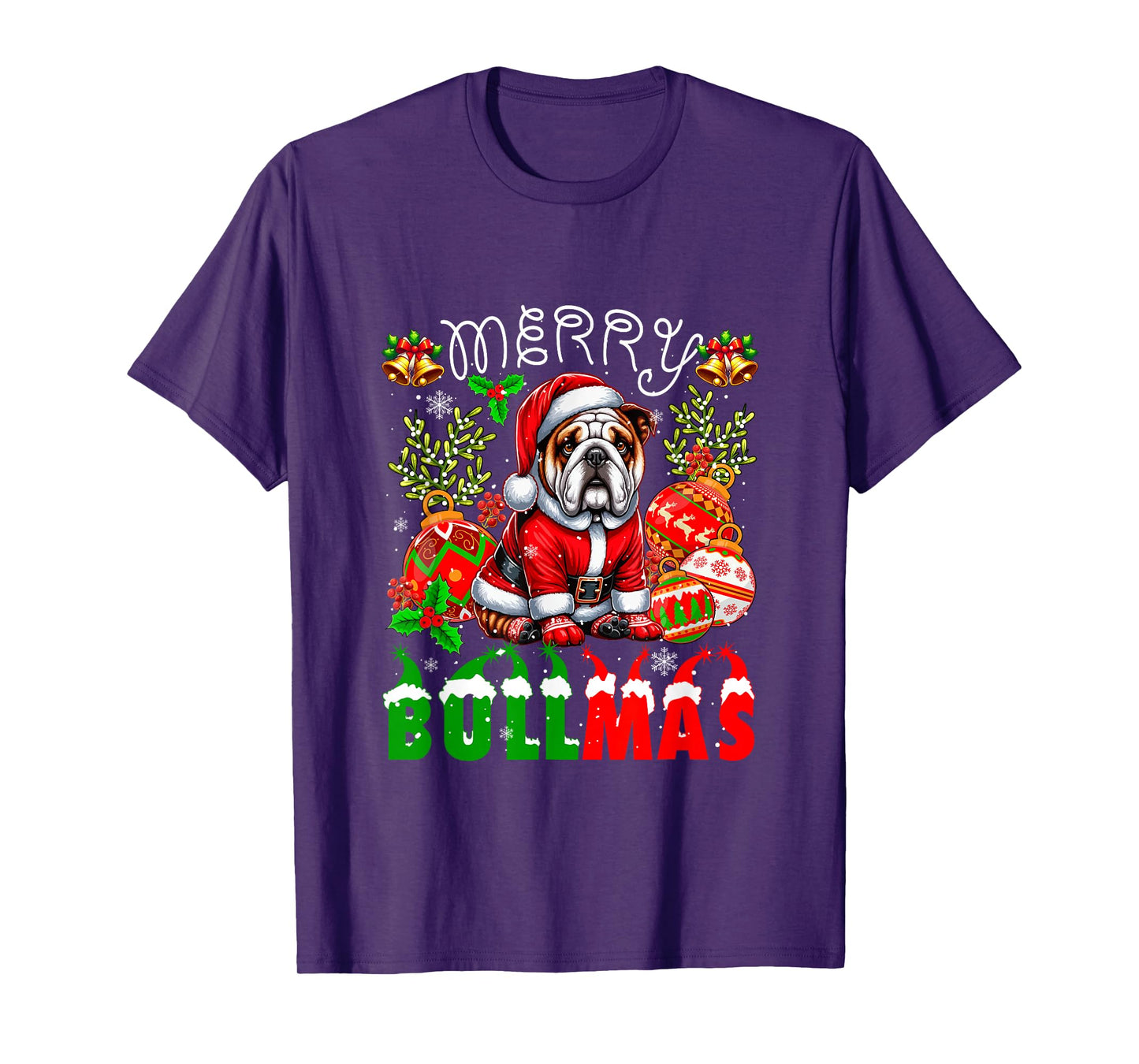 Merry Bullmas Santa Bulldog Decorating Xmas Owner Family T-Shirt