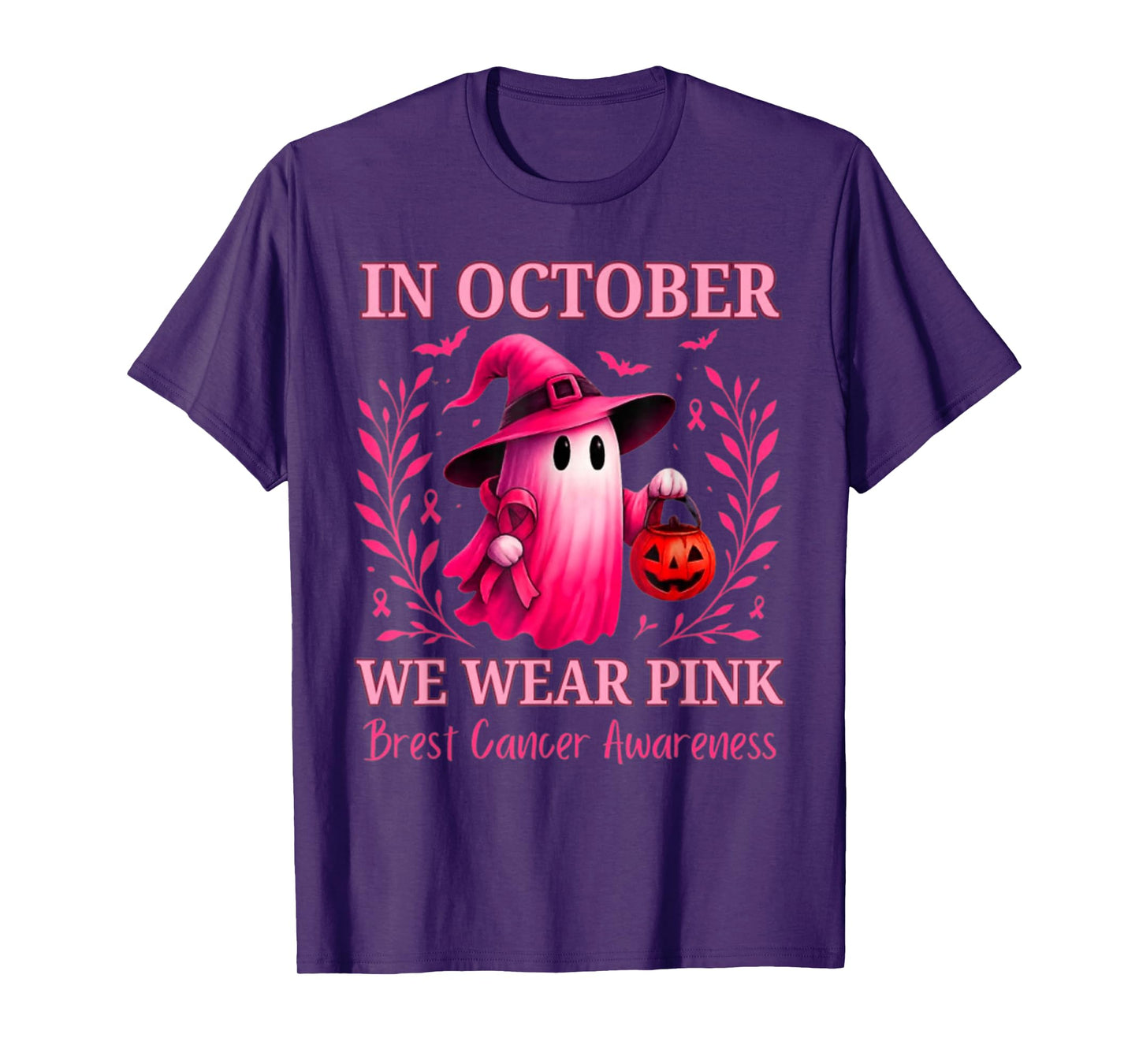 in October We Wear Pink Ghost Breast Cancer Awareness T-Shirt