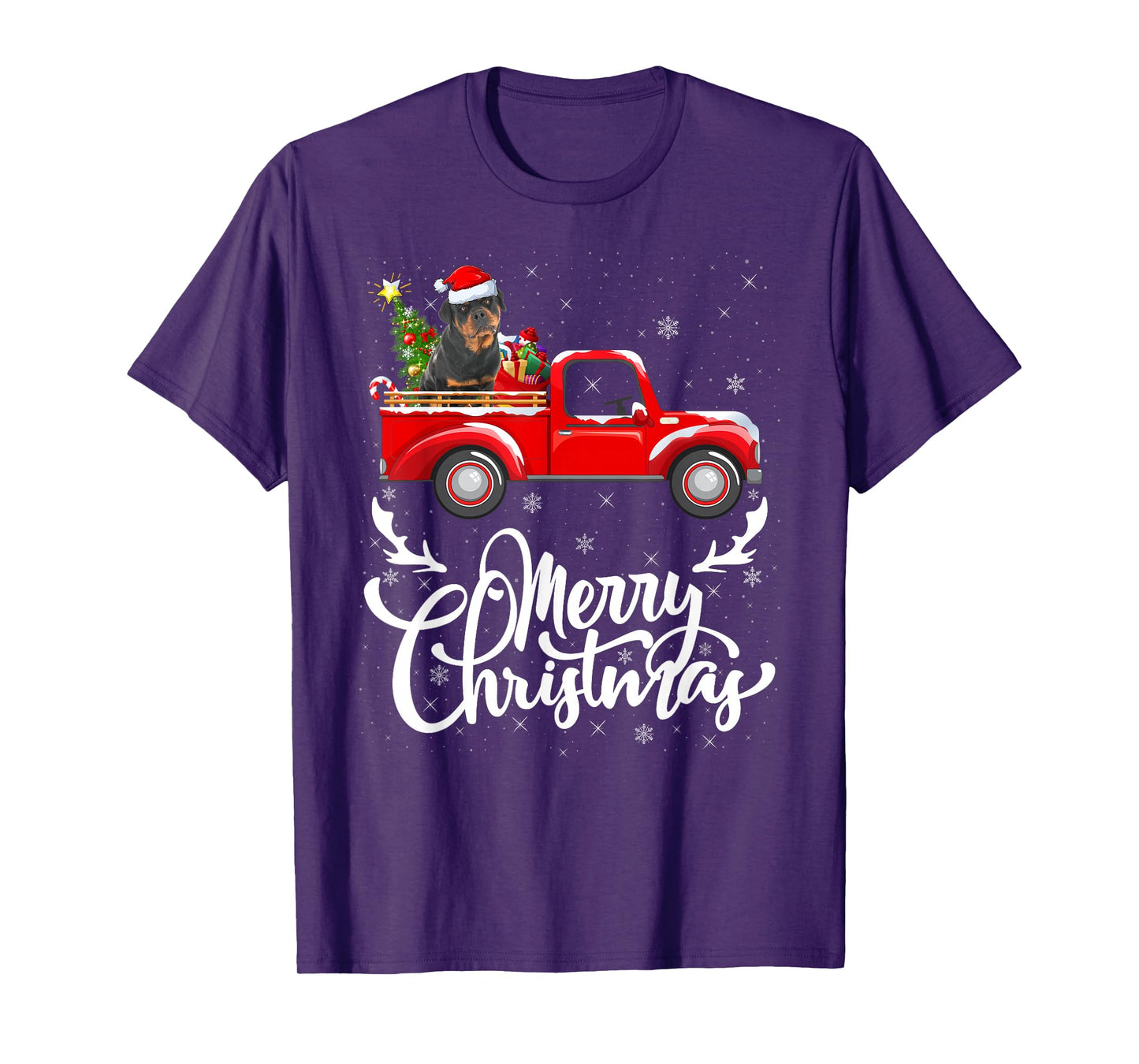 Rottweiler Dog On Christmas Tree Red Truck Xmas Pajamas T-Shirt
