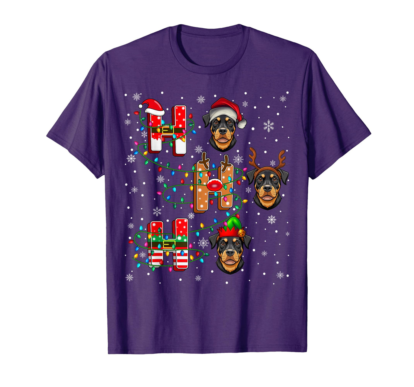 Ho Ho Ho Santa Reindeer Hat Elf Matching Rottweiler Dog Xmas T-Shirt