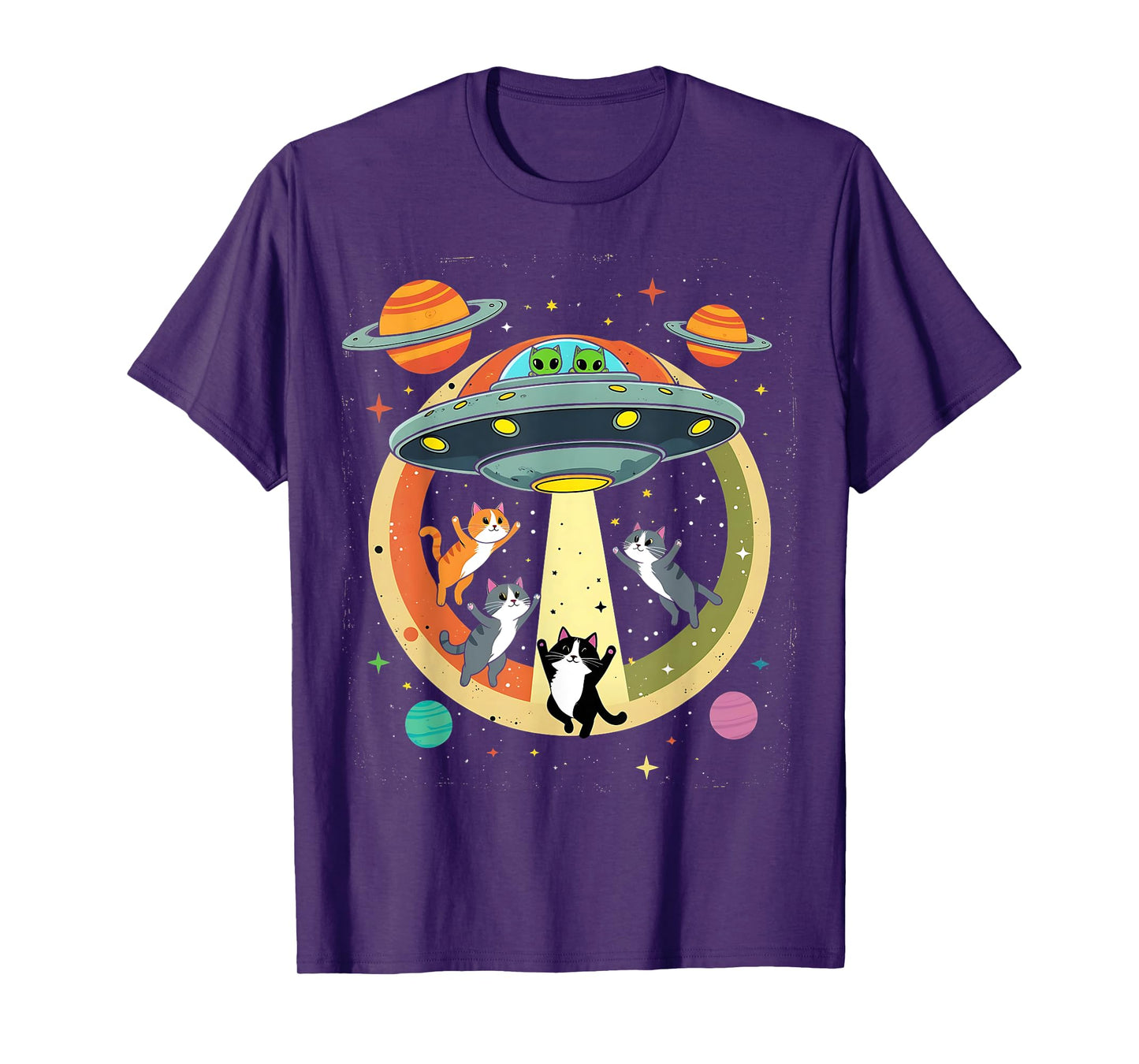 Alien Abduction Cats UFO Flying Saucer Space Women Girls Kid T-Shirt