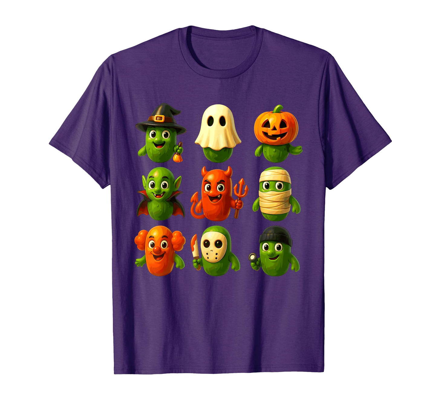 Cute Pickles Witch Pumpkin Mummy Ghost Costume Halloween Day T-Shirt