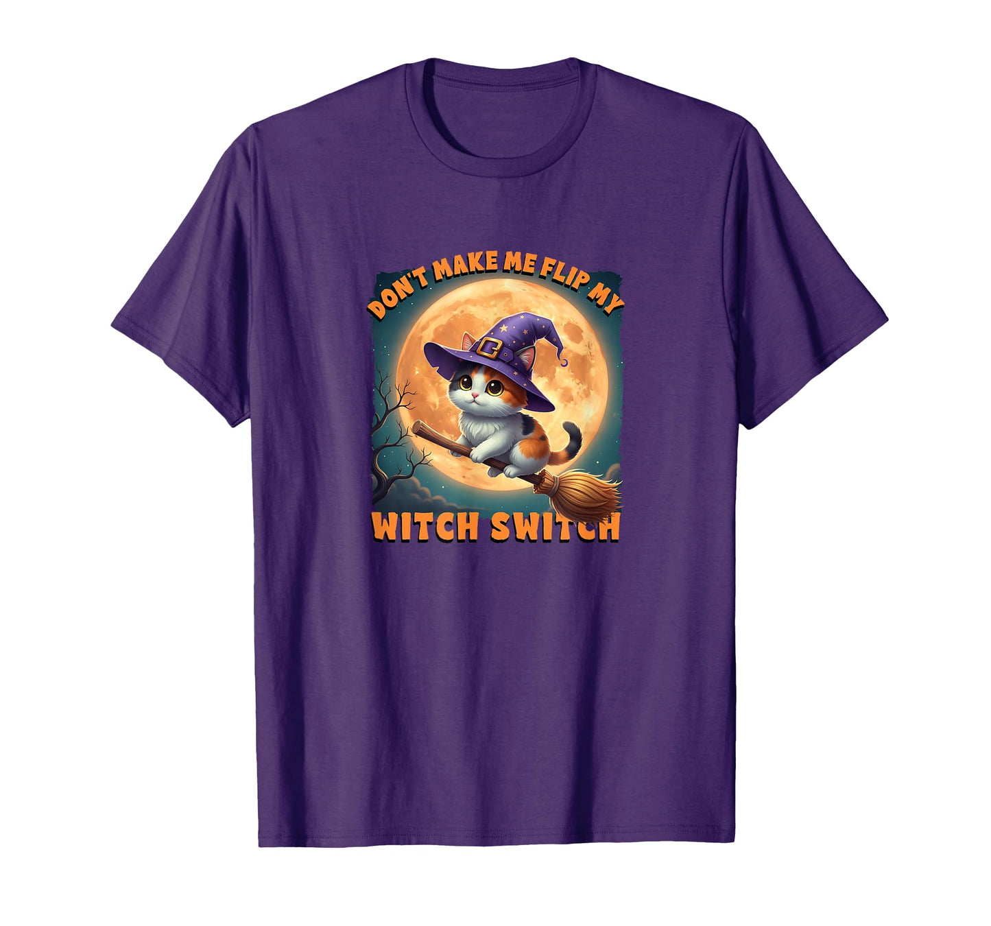 Calico Cat Halloween Lazy Costume Flip My Witch Switch T-Shirt