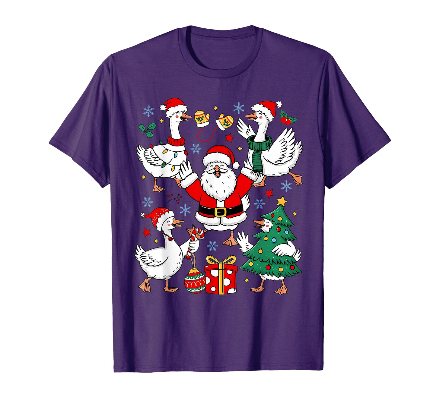 Funny Christmas Goose Santa Xmas Tree Lights Men Women Kids T-Shirt