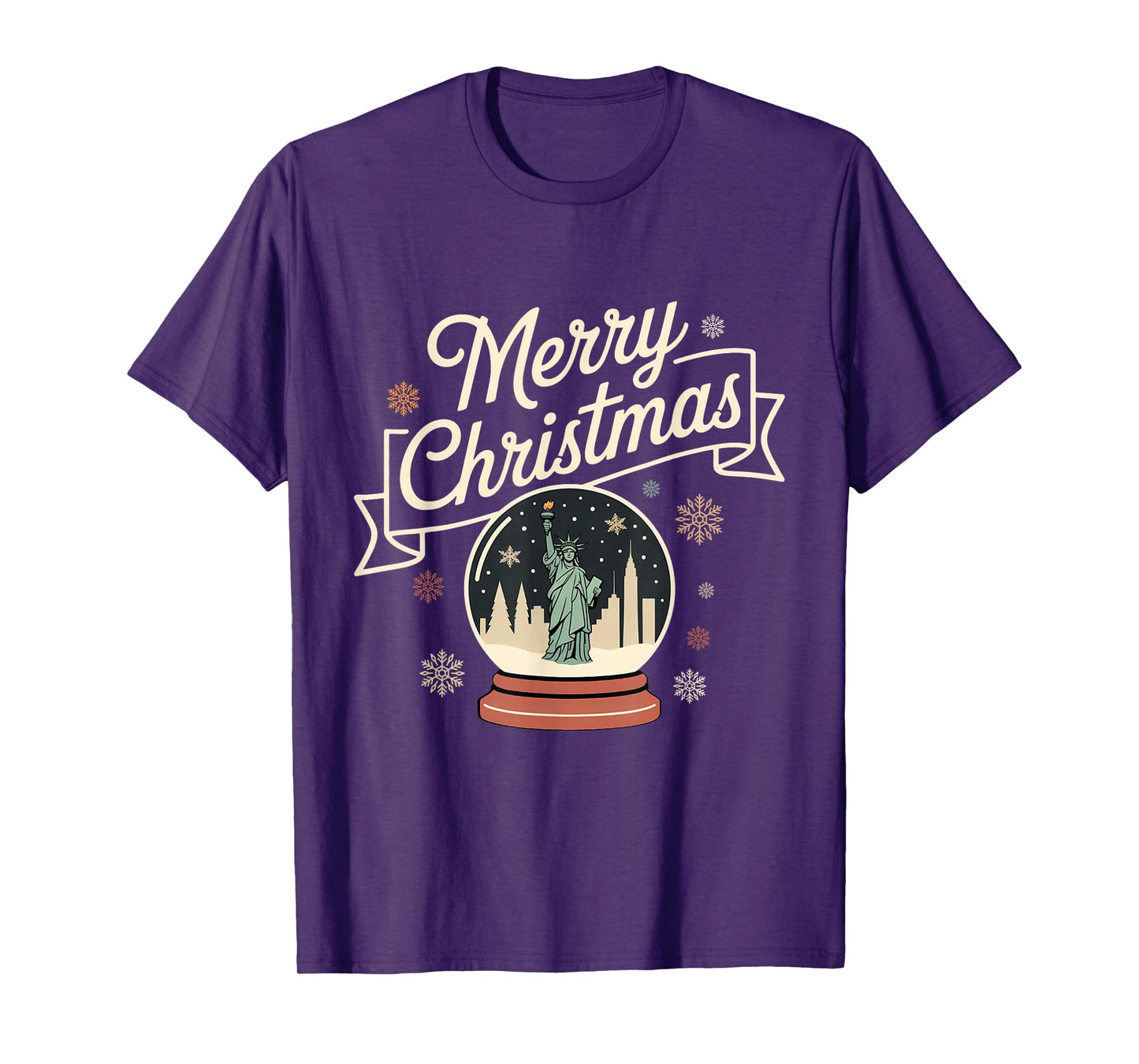 Merry Christmas New York Skyline in Snow Globe Snow Sparkles T-Shirt