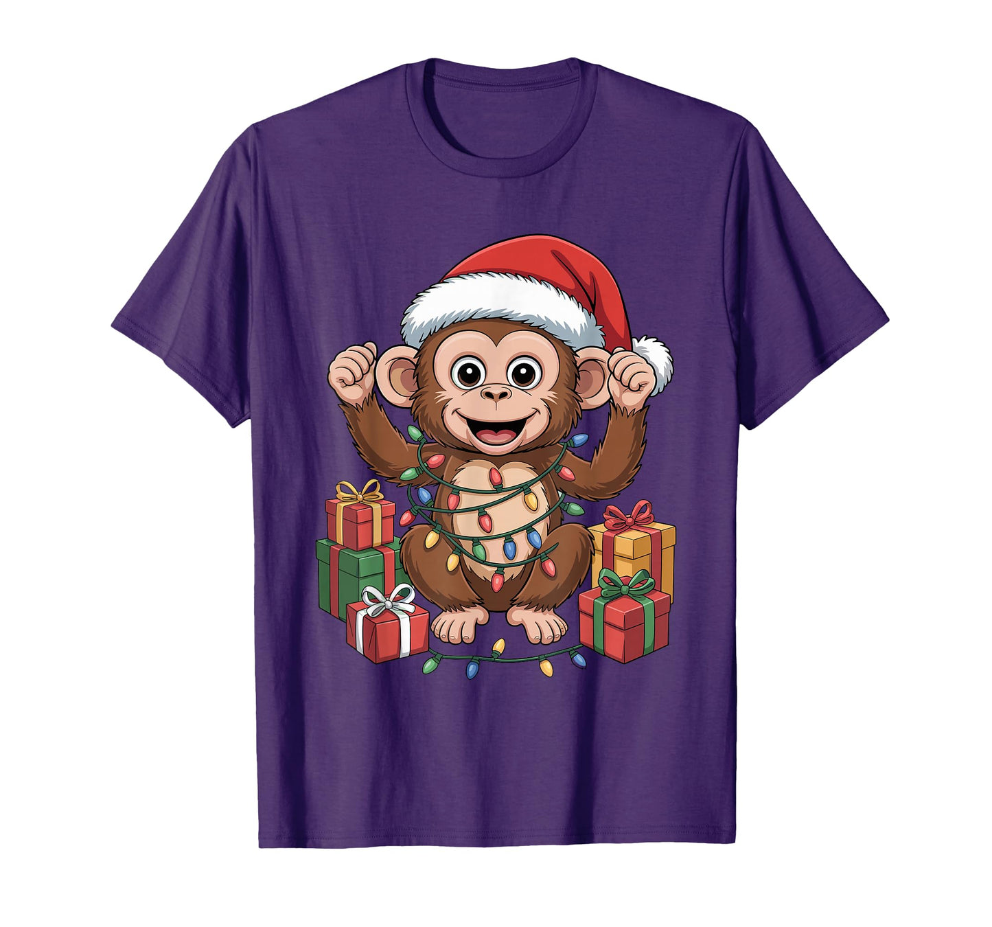 Monkey Santa Hat Christmas Design Funny Animal Lover Holiday T-Shirt