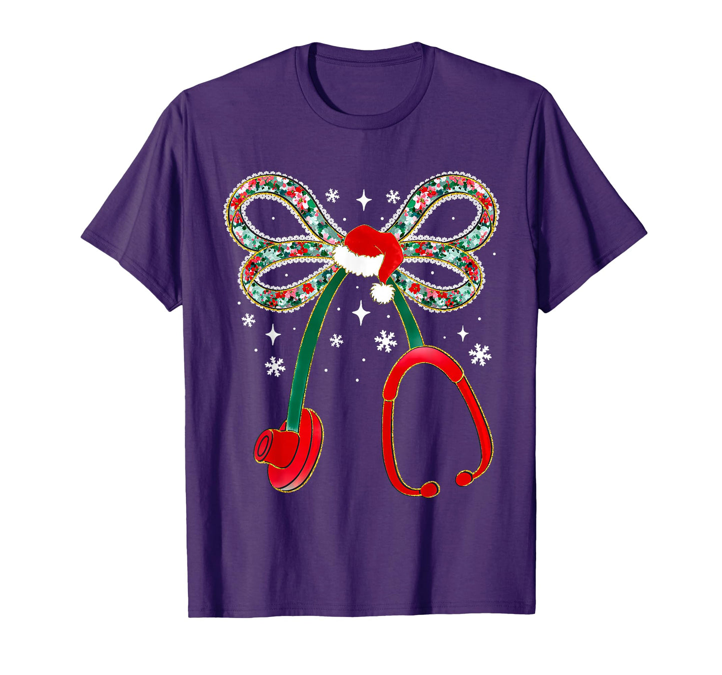 Christmas Stethoscope Bow Funny Medical Holiday Santa Nurse T-Shirt