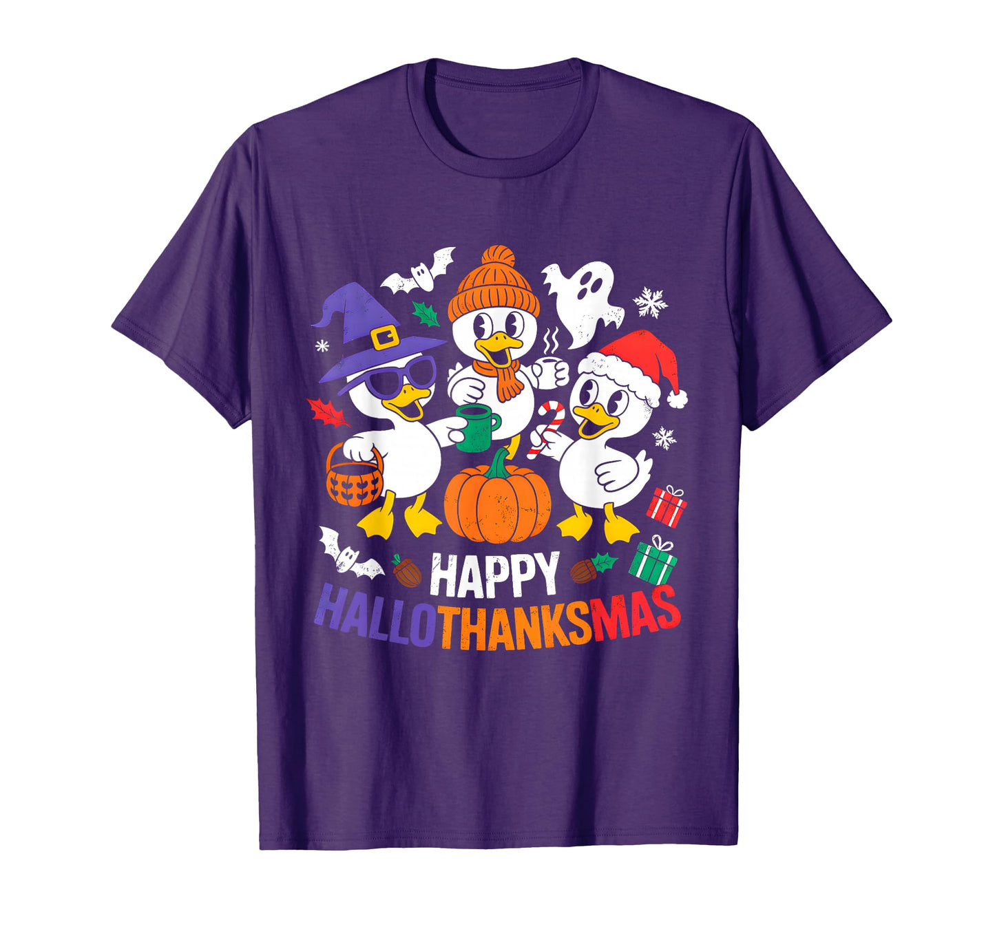 Duck Halloween Thanksgiving Christmas Happy Hallothanksmas T-Shirt