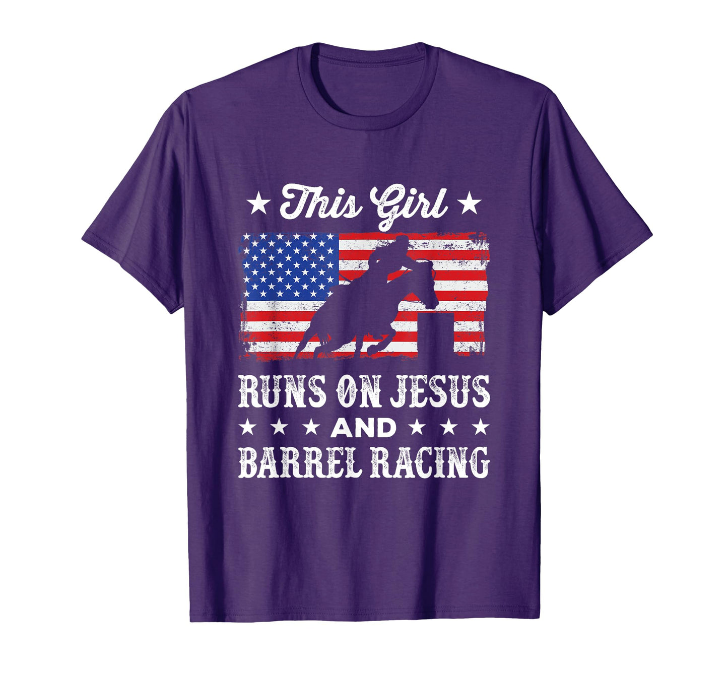 This Girl Runs on Jesus and Barrel Racing American Flag T-Shirt