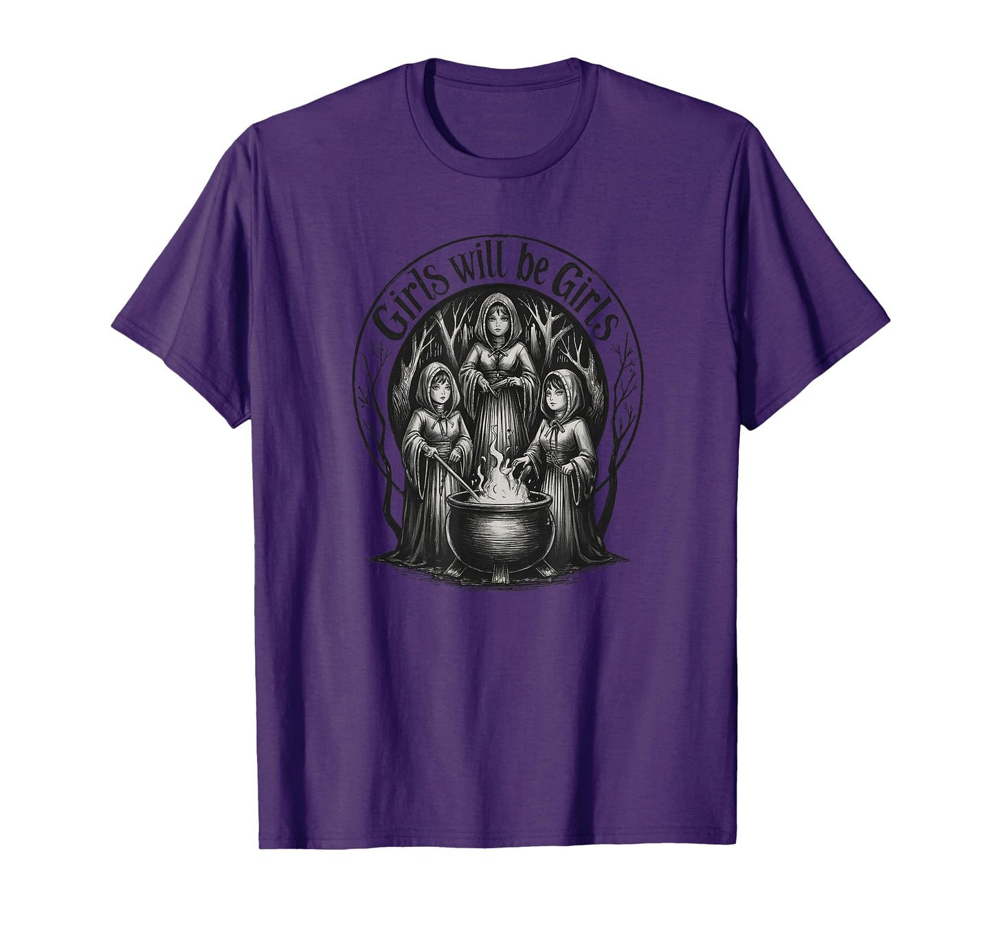 Gothic Witch Girls Brewing Cauldron Dark Feminine Halloween T-Shirt