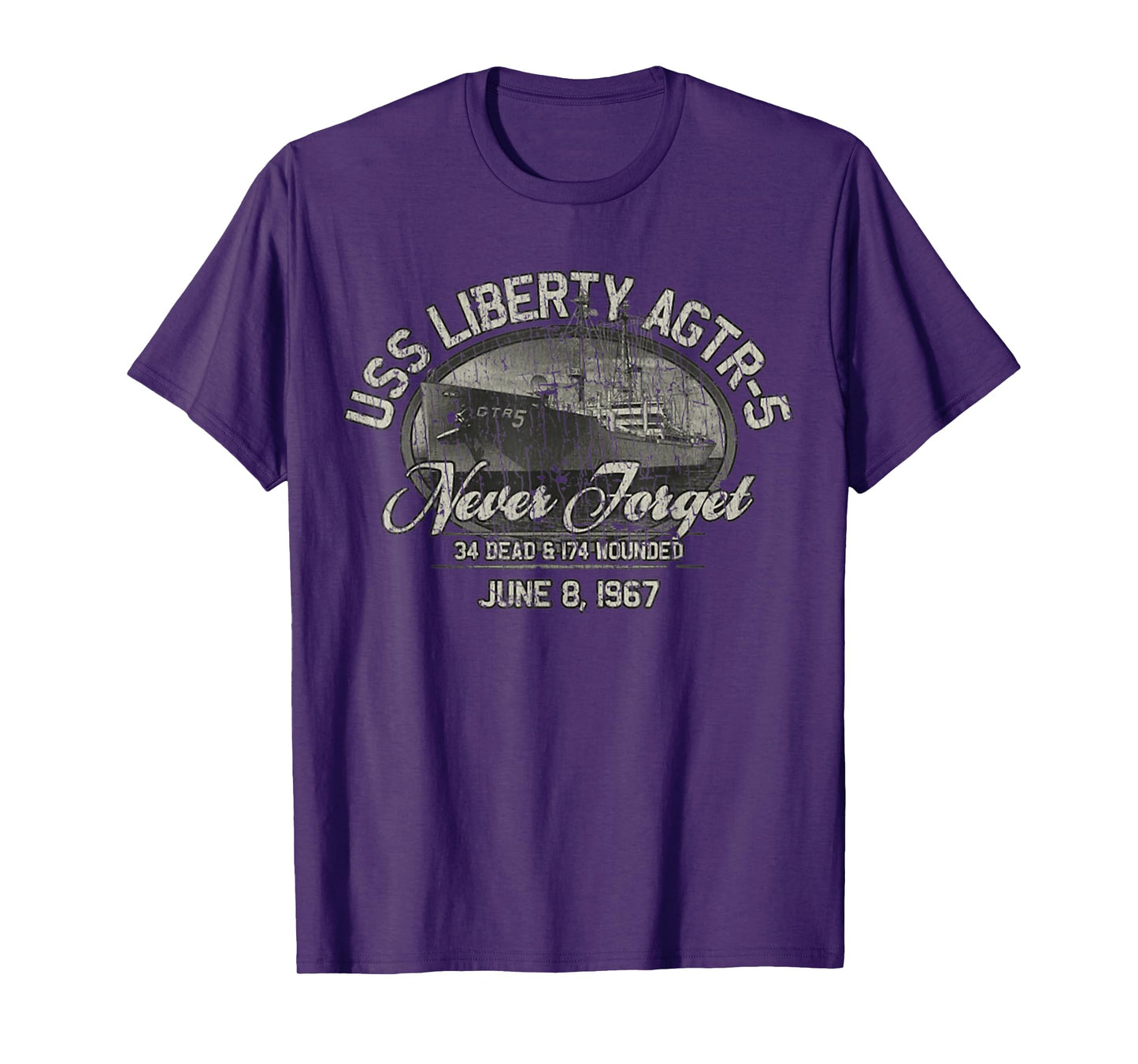 Vintage Men USS Liberty 1967 Military Distressed T-Shirt