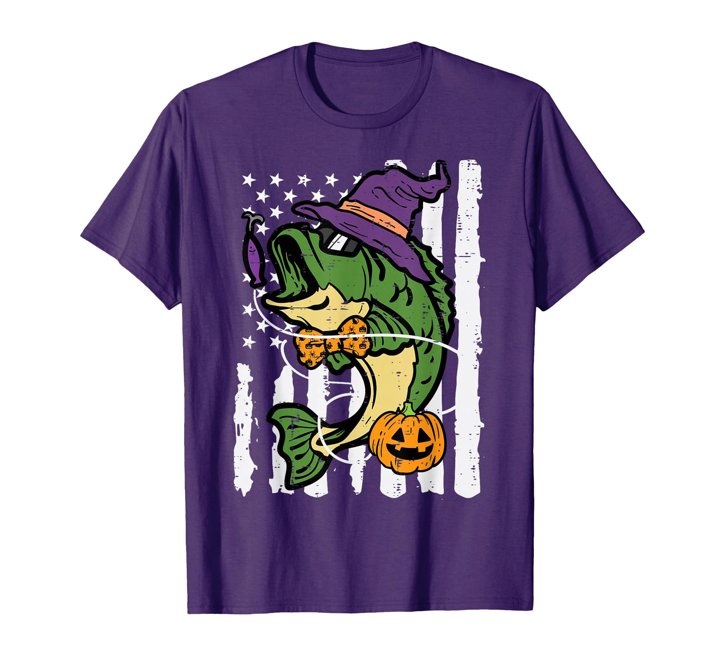 Halloween Bass Fish US Flag Costume Patriot Men Kids Women T-Shirt