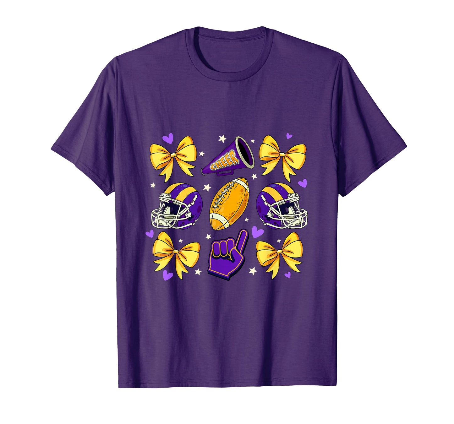 Football Cheer Mom Sister Coquette Bow Game Day Purple Women T-Shirt