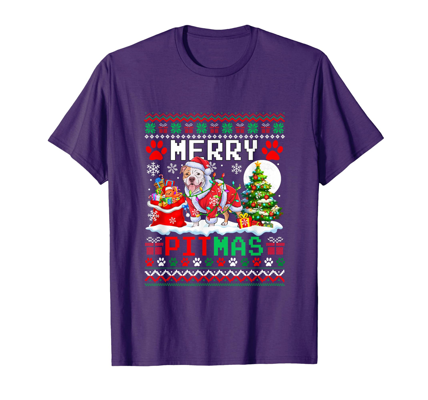 Merry Pitmas Christmas Sweater Santa Pit Bull Funny Owner T-Shirt