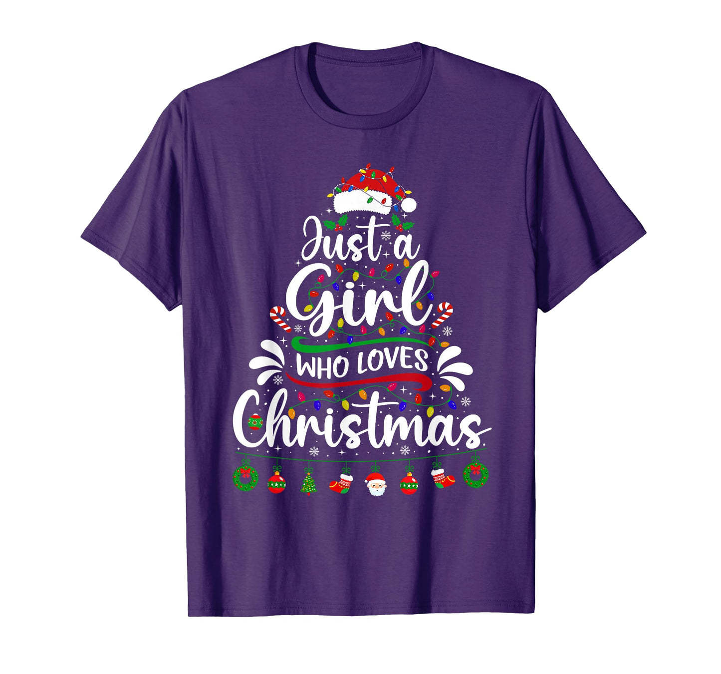 Just A Girl Who Loves Christmas Tree Lights Xmas Pajamas T-Shirt