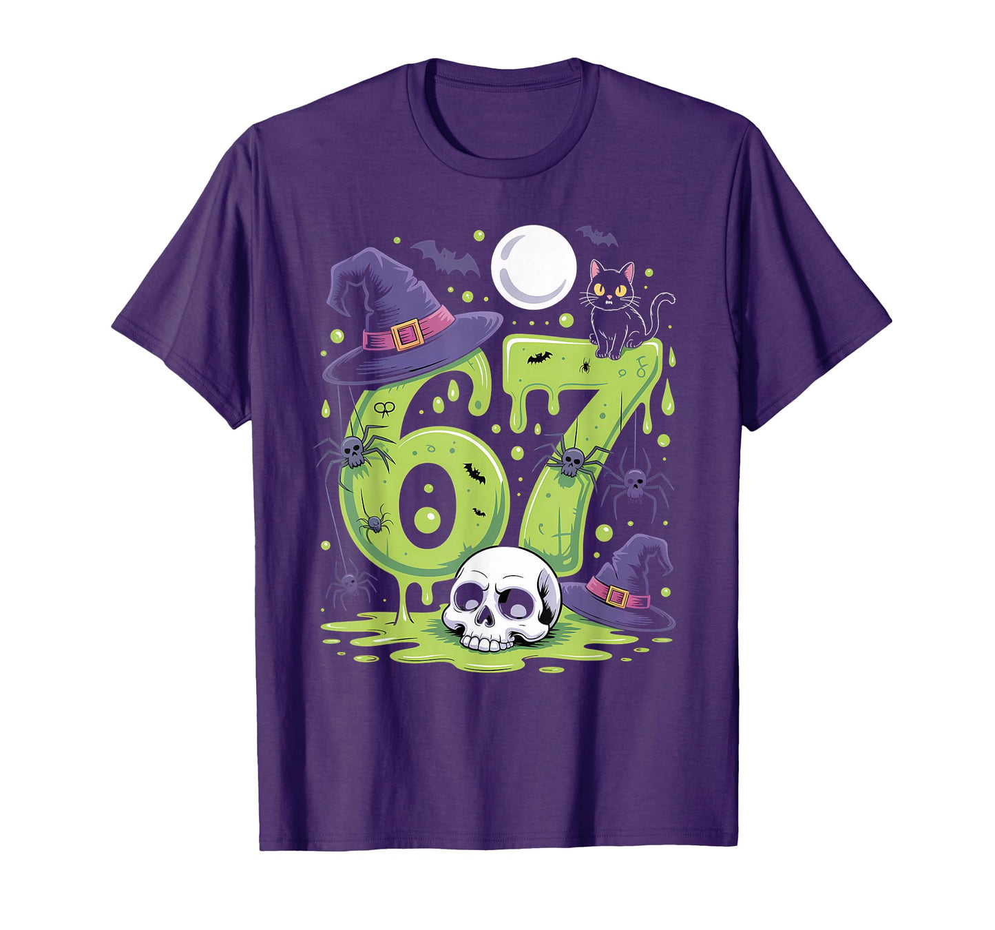 Witch Cat Number 67 Meme Six Seven Gen Alpha Slang Halloween T-Shirt