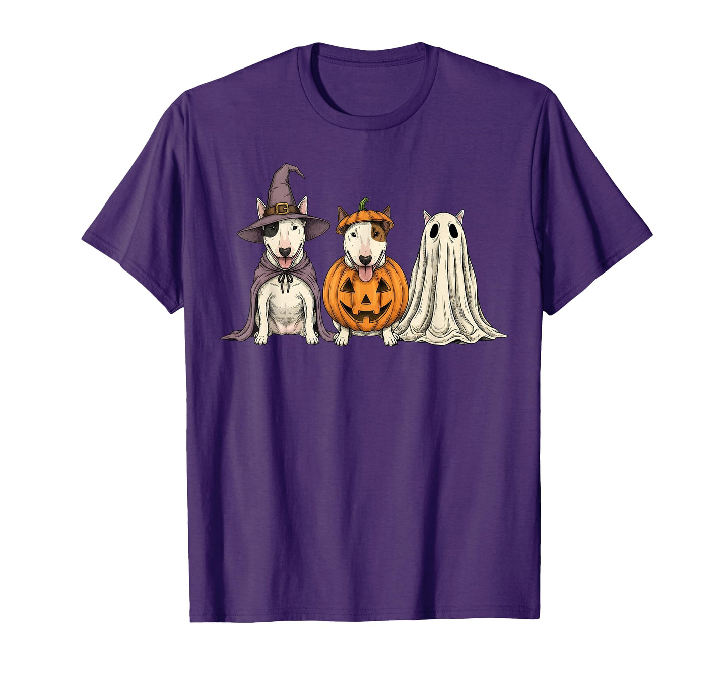 Spooky Ghost Pumpkin Bull Terrier Halloween Dog Lover T-Shirt