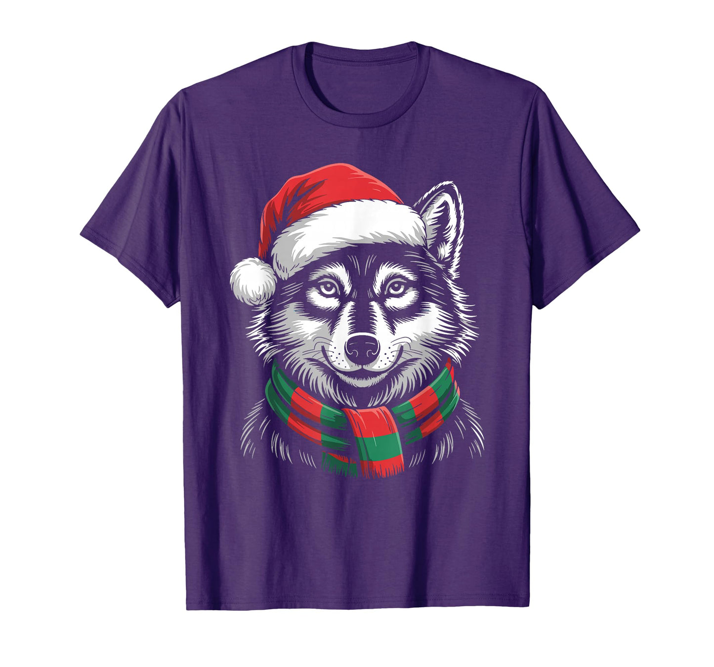 Wolf Xmas Santa Hat Scarf Christmas Costume T-Shirt