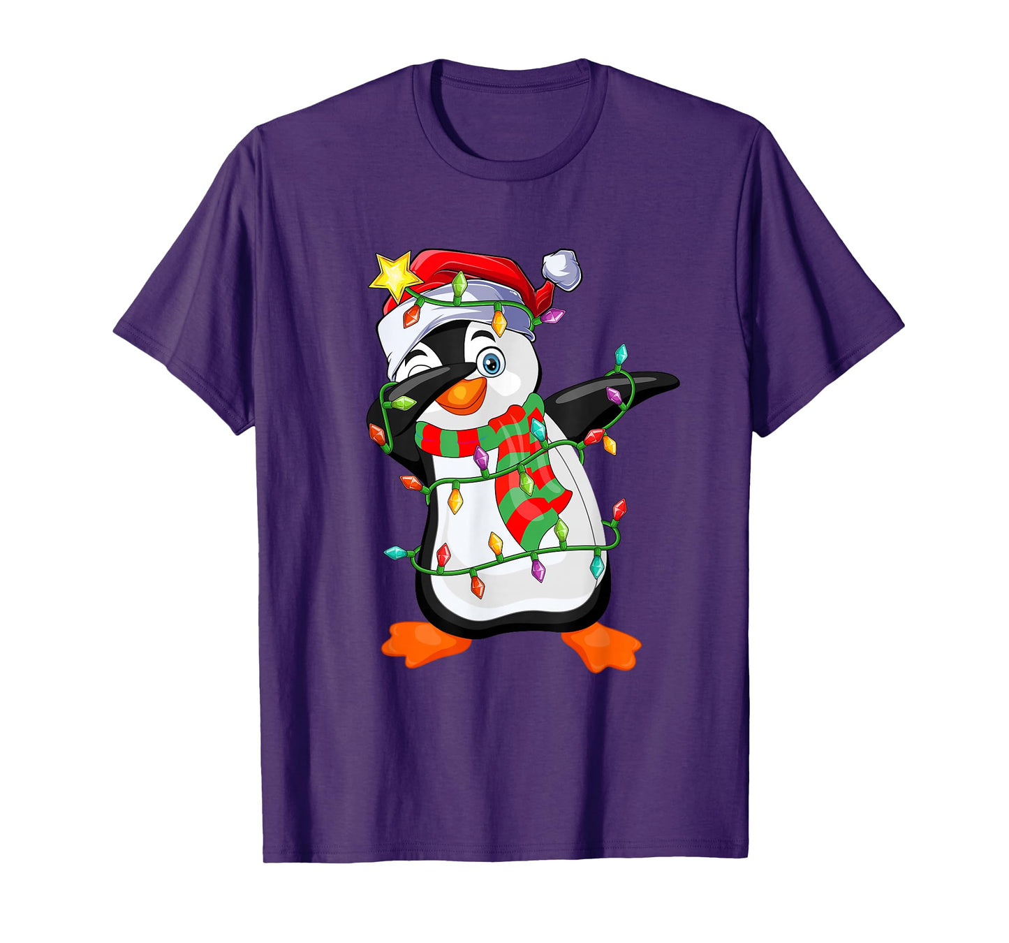 Penguin Christmas Santa Hat Xmas Lights Family Funny Holiday T-Shirt