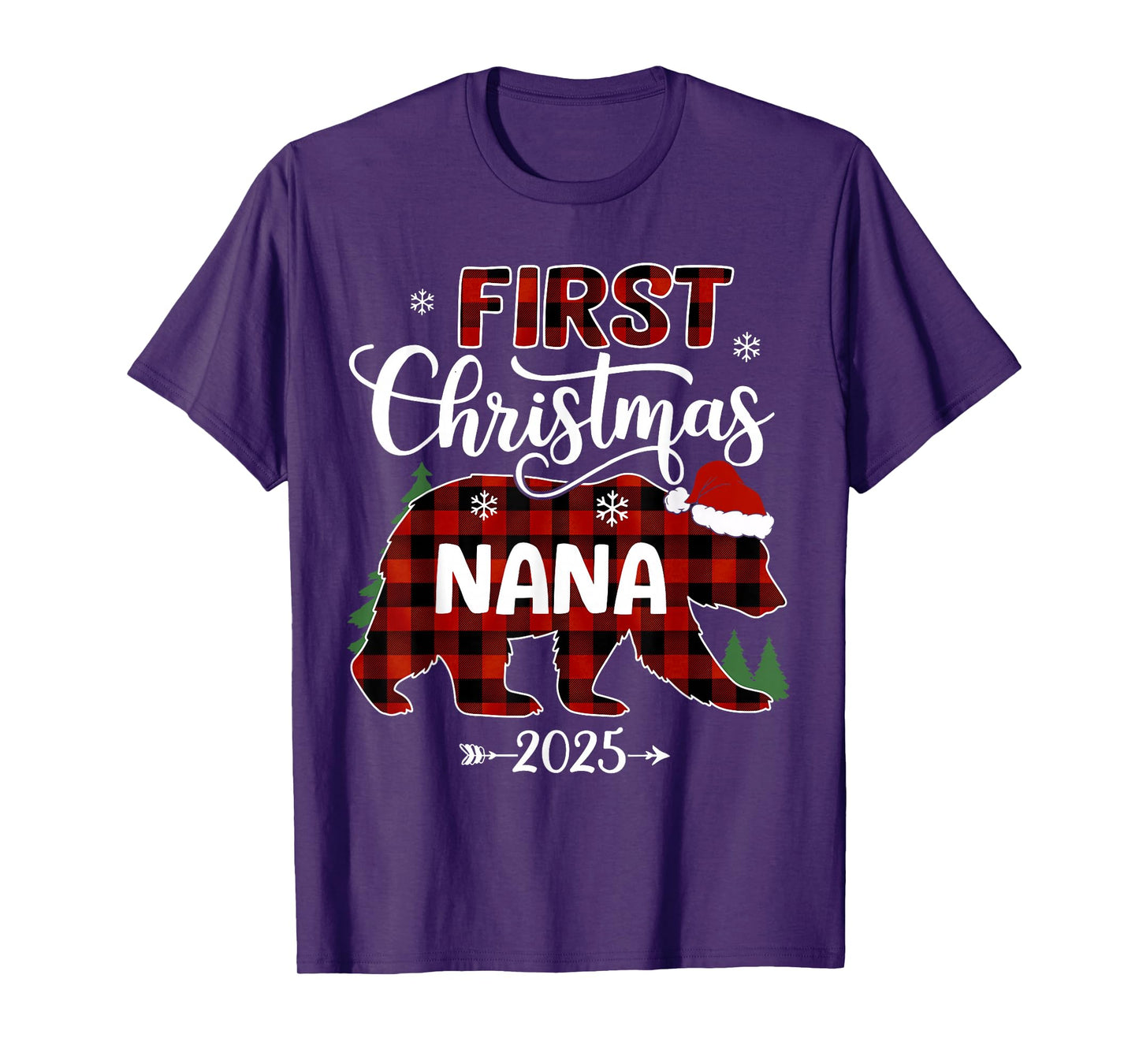 Pregnancy First Christmas Nana Red Plaid Bear Santa 2025 T-Shirt