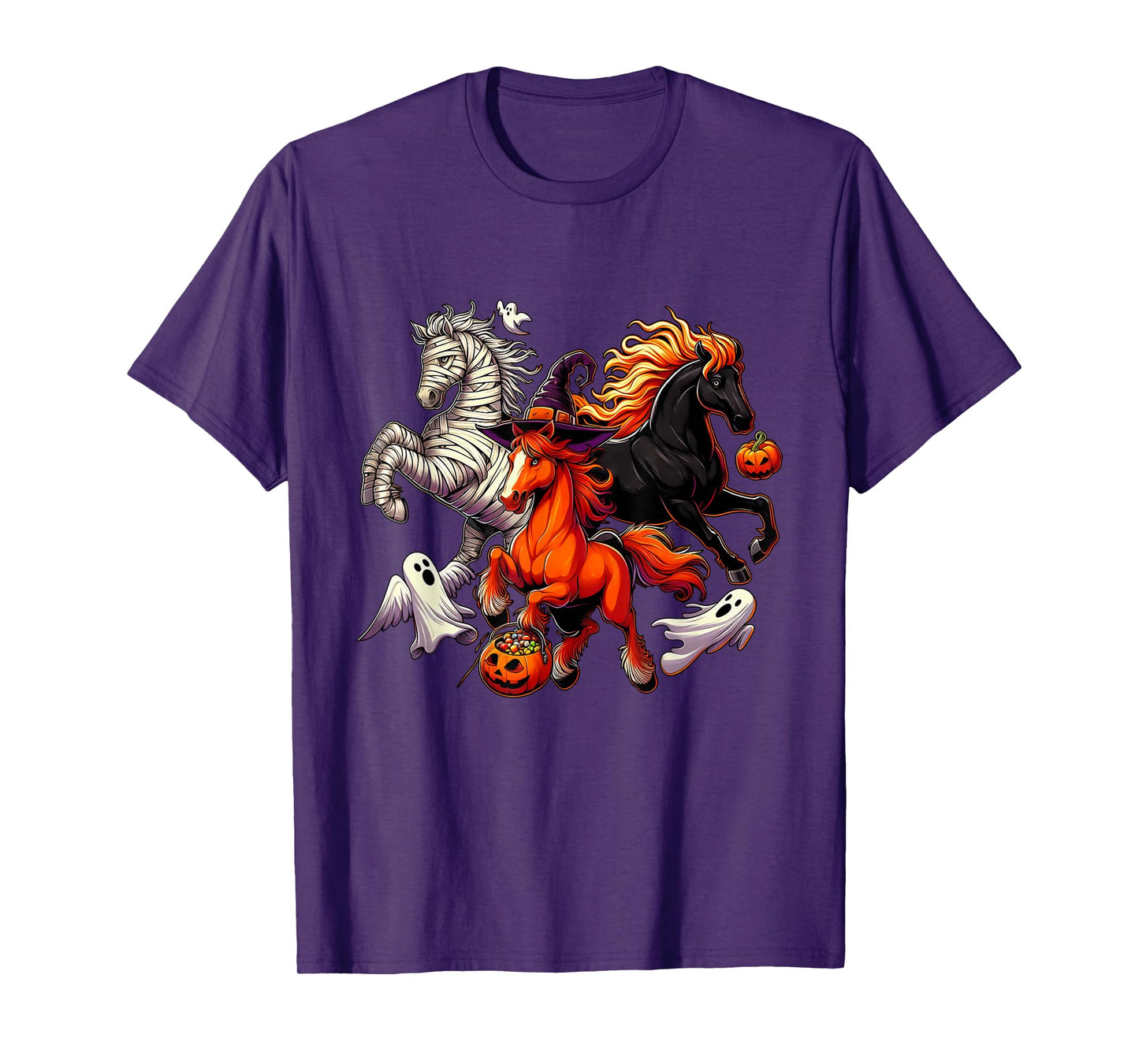 Halloween Horses Mummy Witch Pumpkin Ghosts Candy Bucket T-Shirt