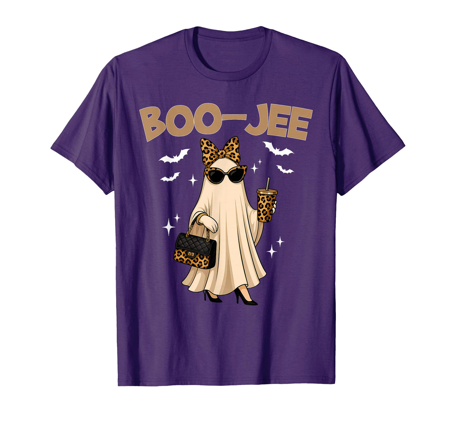 Coquette Leopard Ghost Coffee Boo-JEE Halloween Boujee Ghost T-Shirt