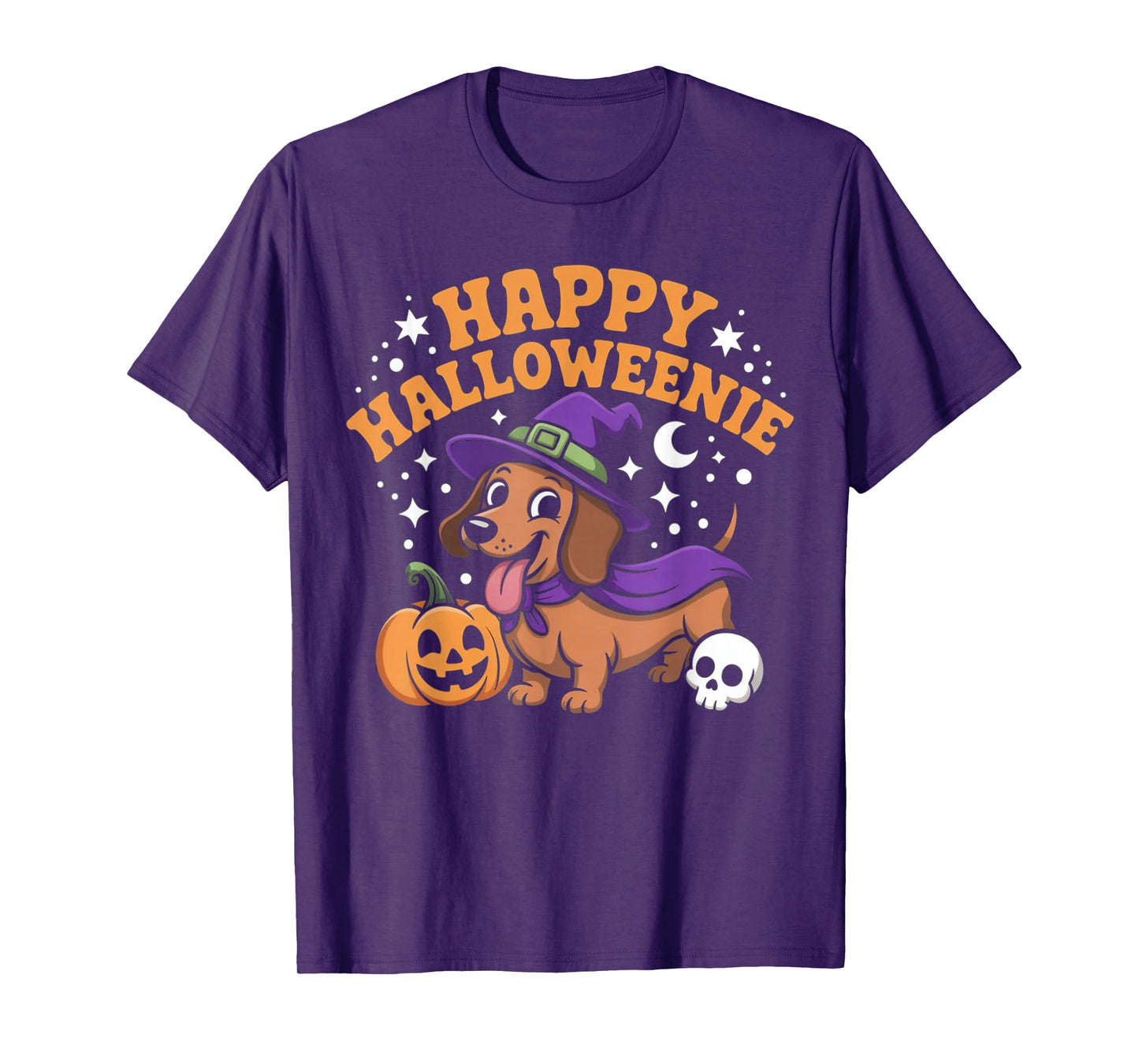 Dachshund Weiner Dog Witch Happy Halloweenie T-Shirt